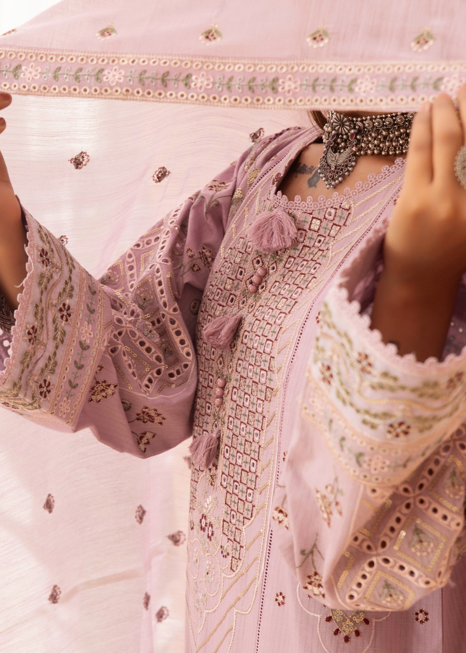 cambric Kurta Set in Lilac