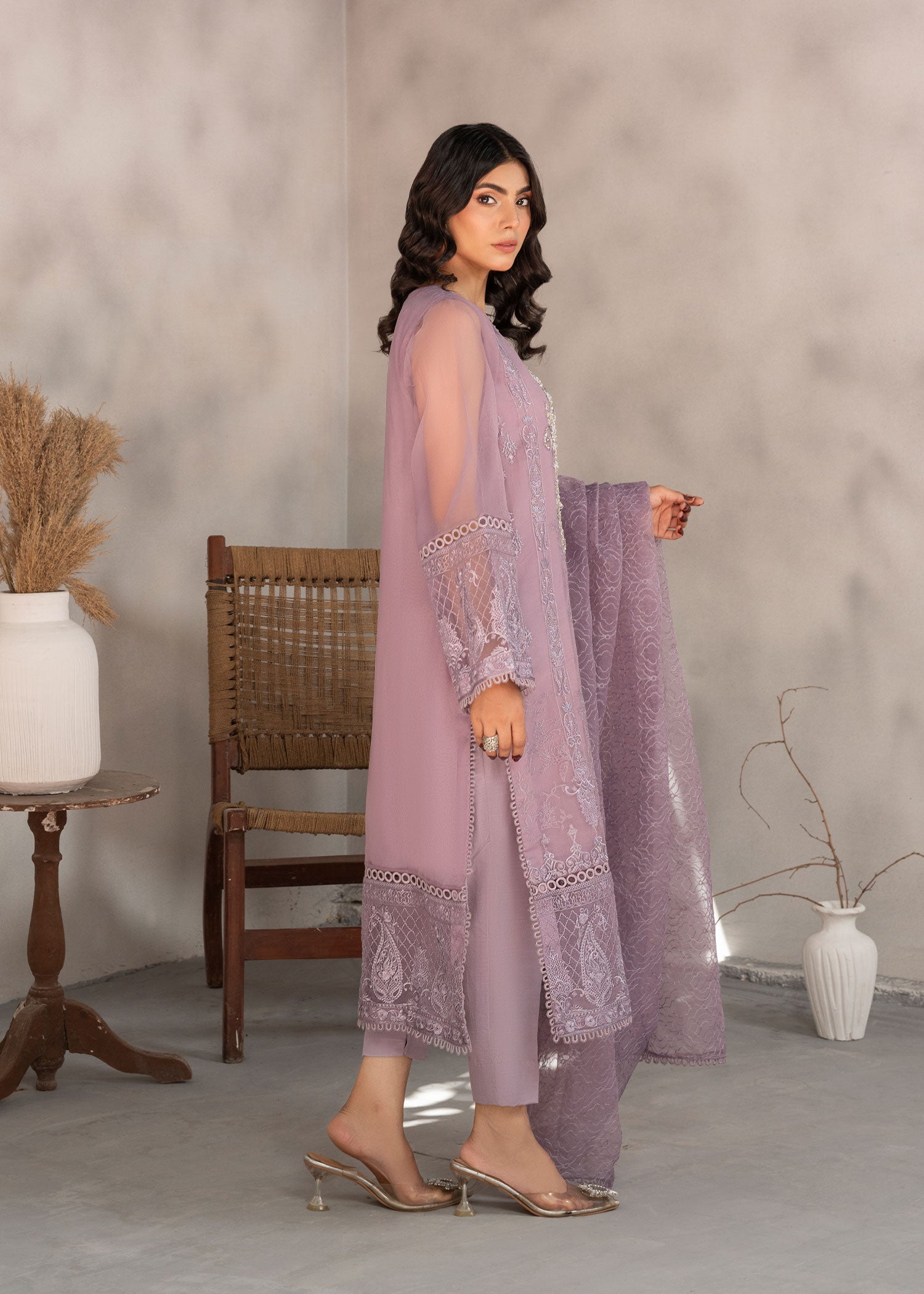 organza Unstitched in Lilac