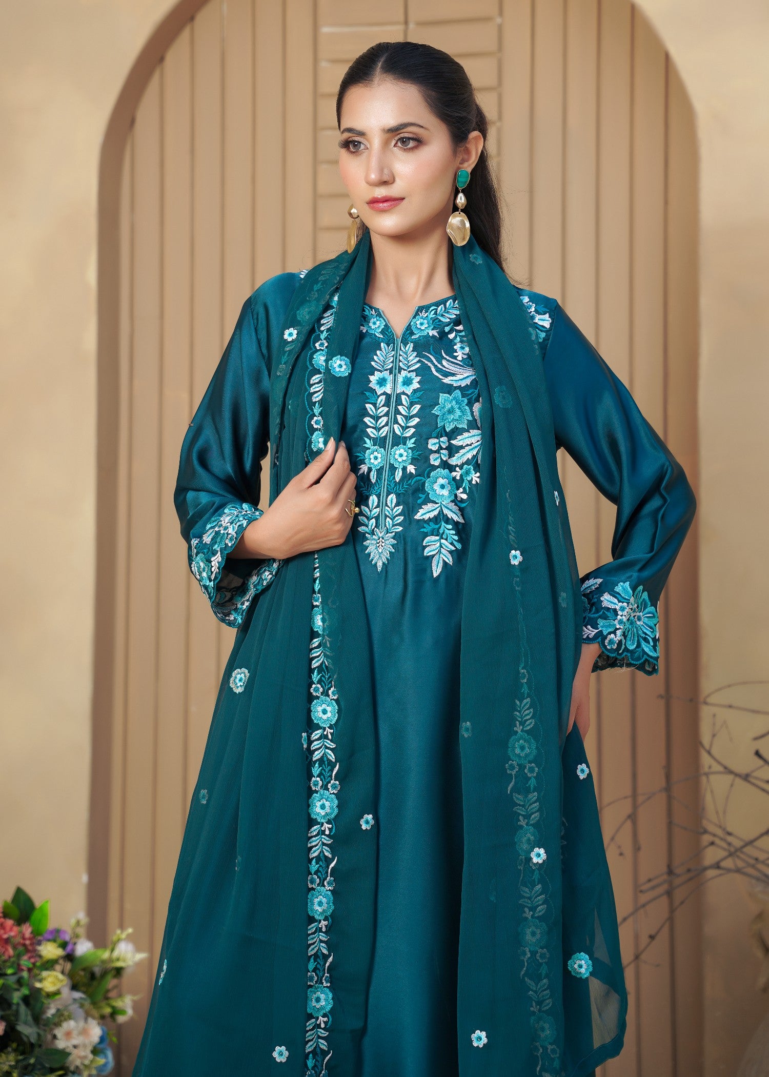 silk Kaftan in Bondi blue