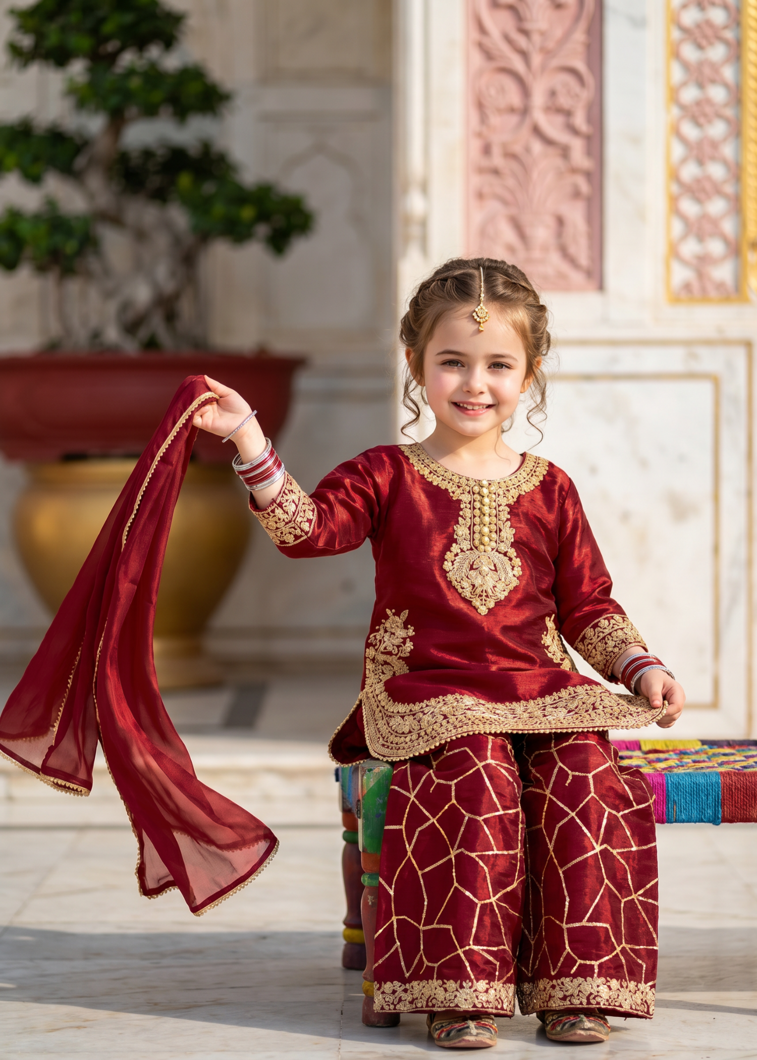 tissue silk Kurta Set in Maroon