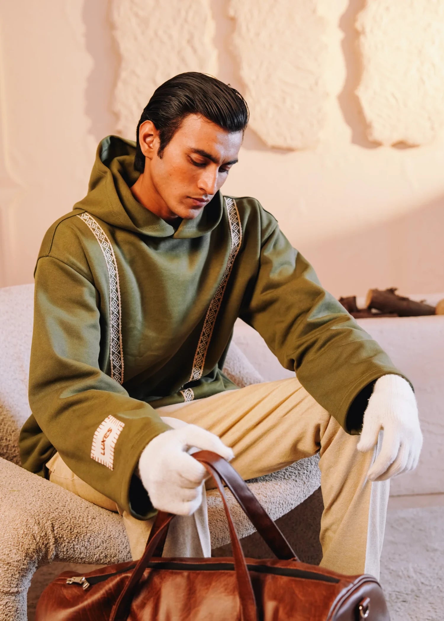 fleece Hoodie in Avocado green