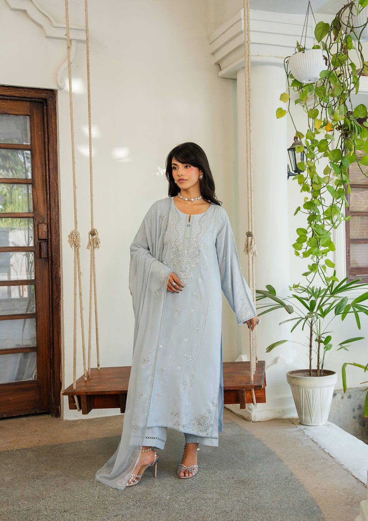 viscose Kurta Set in Sky