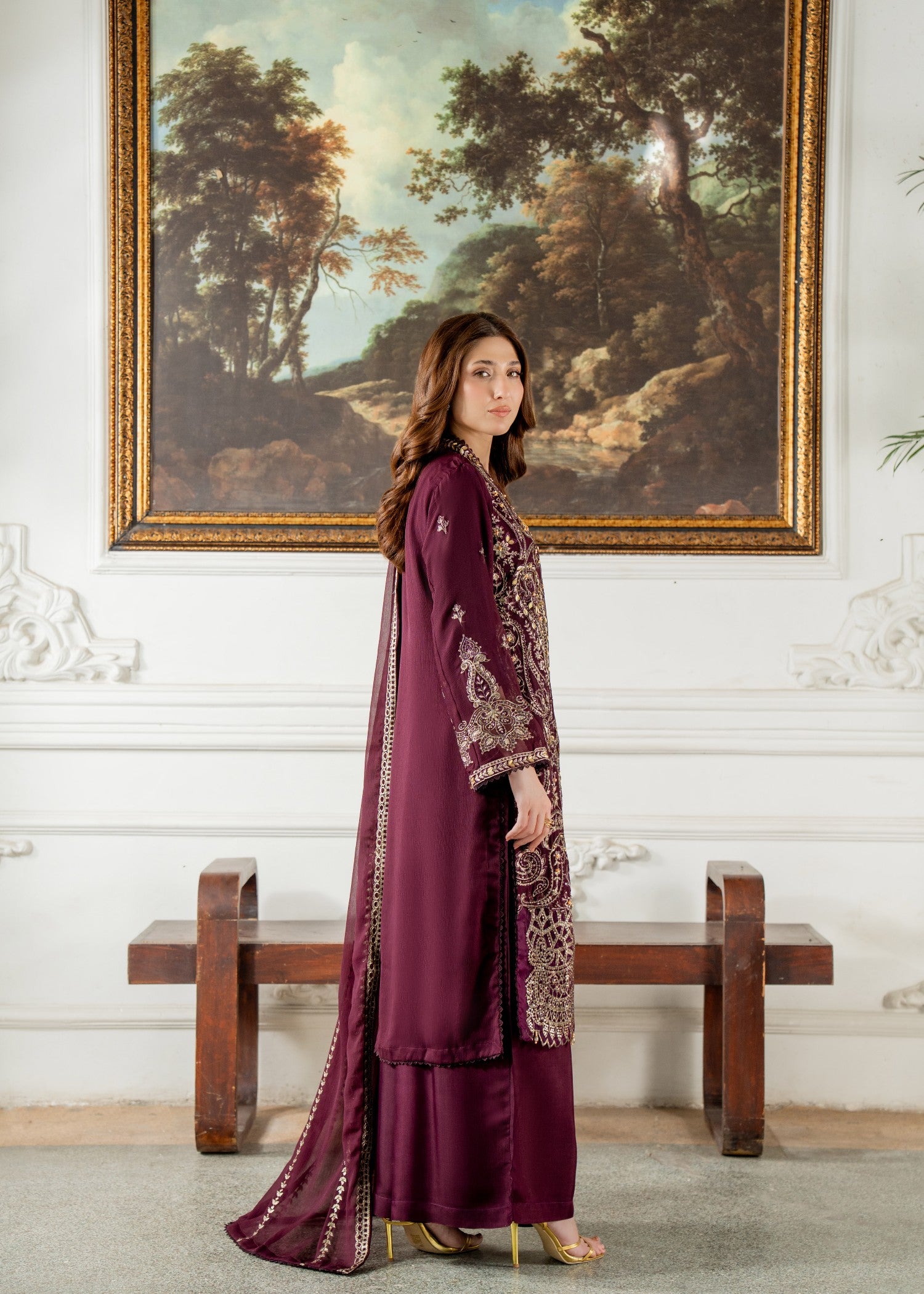 chiffon Kurta Set in Wine