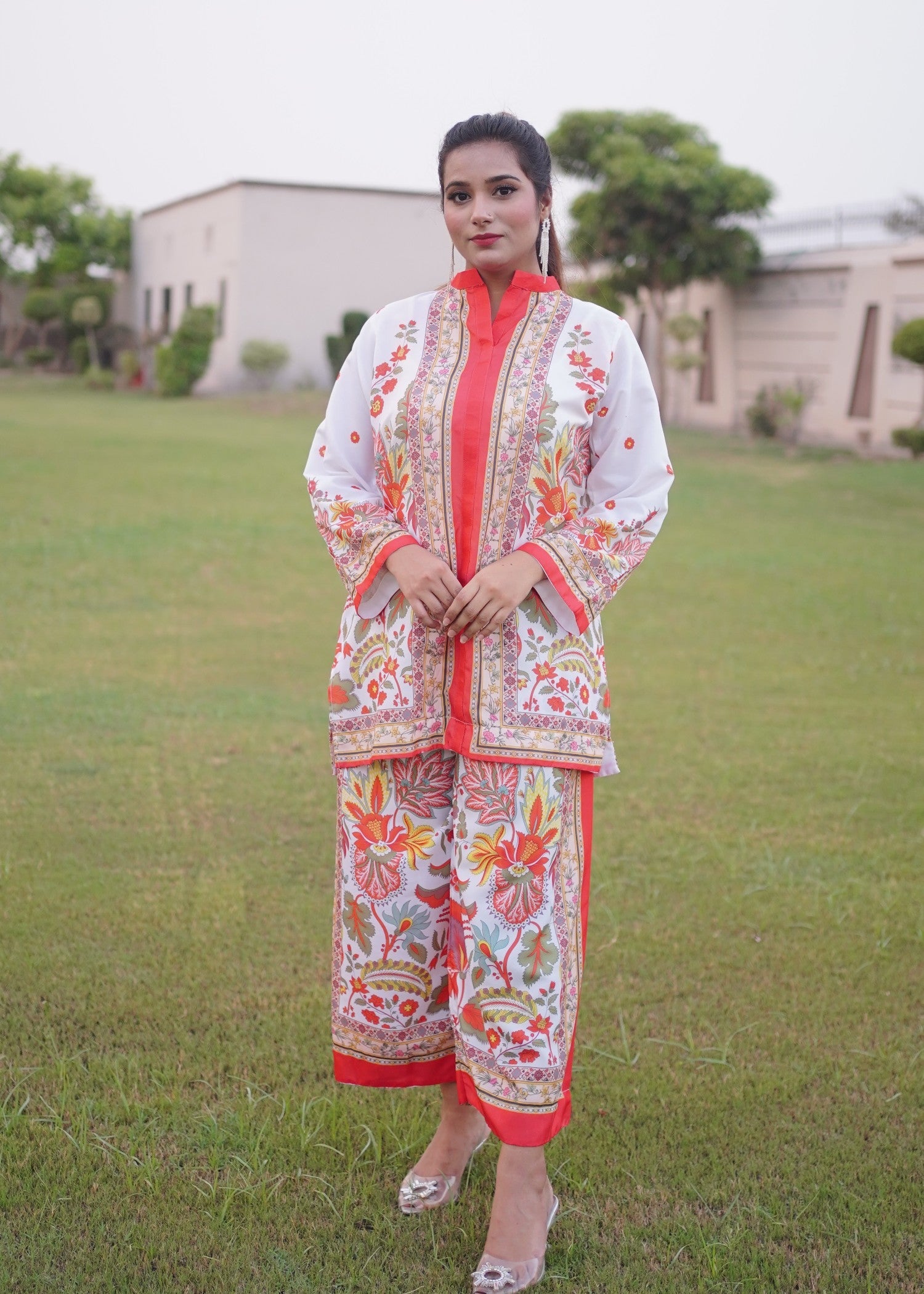 swiss lawn Co ord Sets in Pearl white