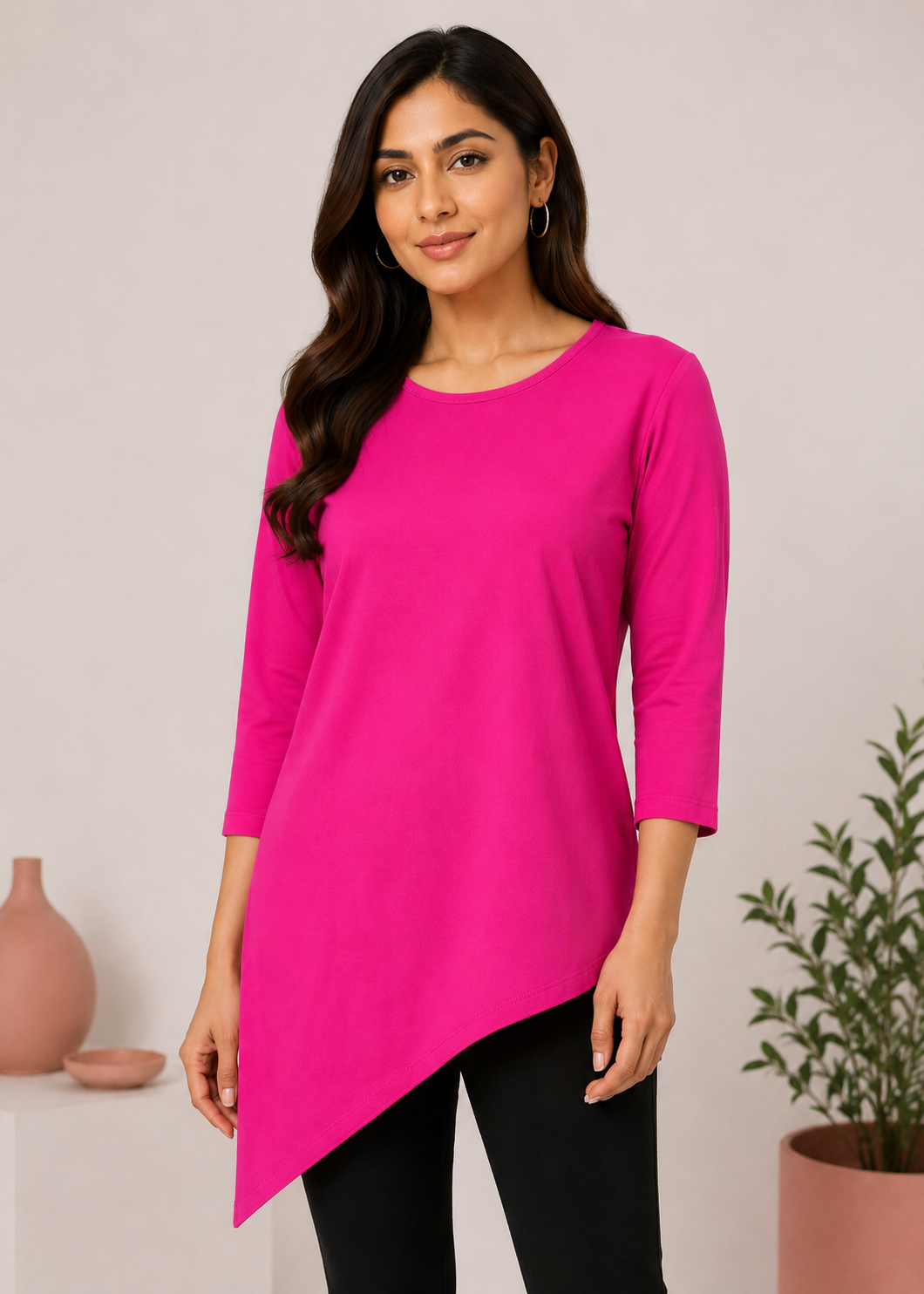 cotton jersey Top in Hot pink