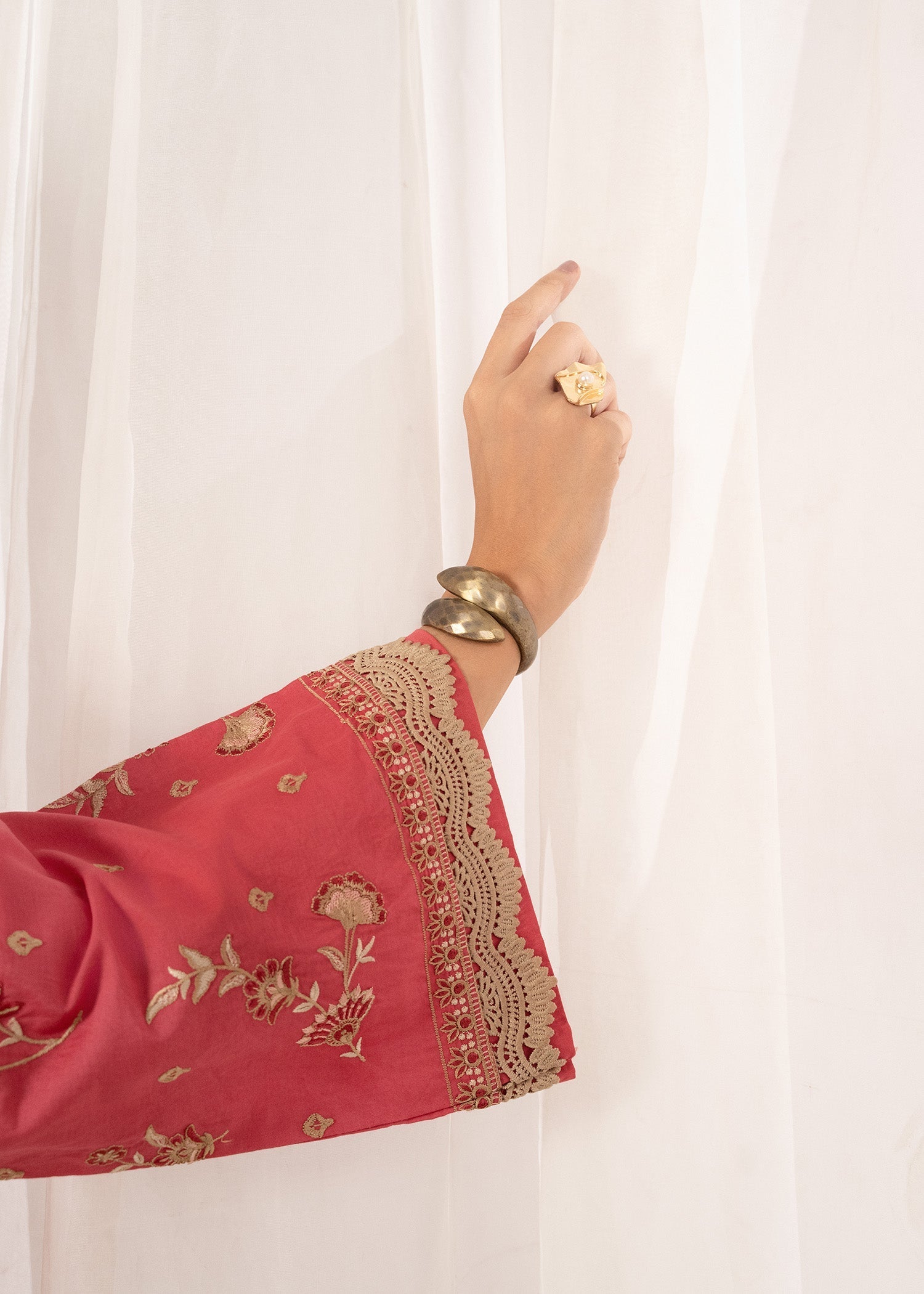 cambric cotton Kurta Set in Coral pink