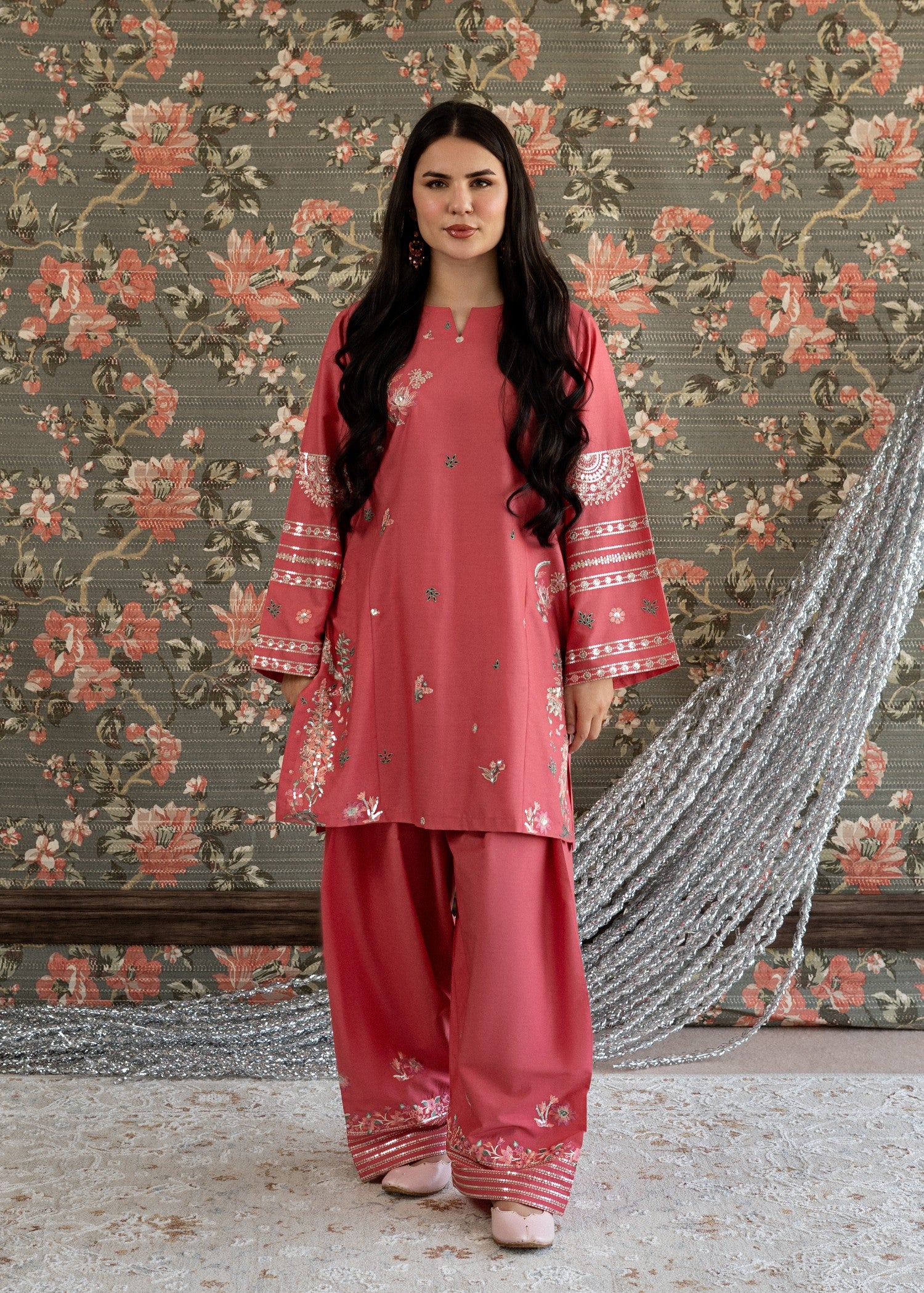lawn Kurta Set in Chili red