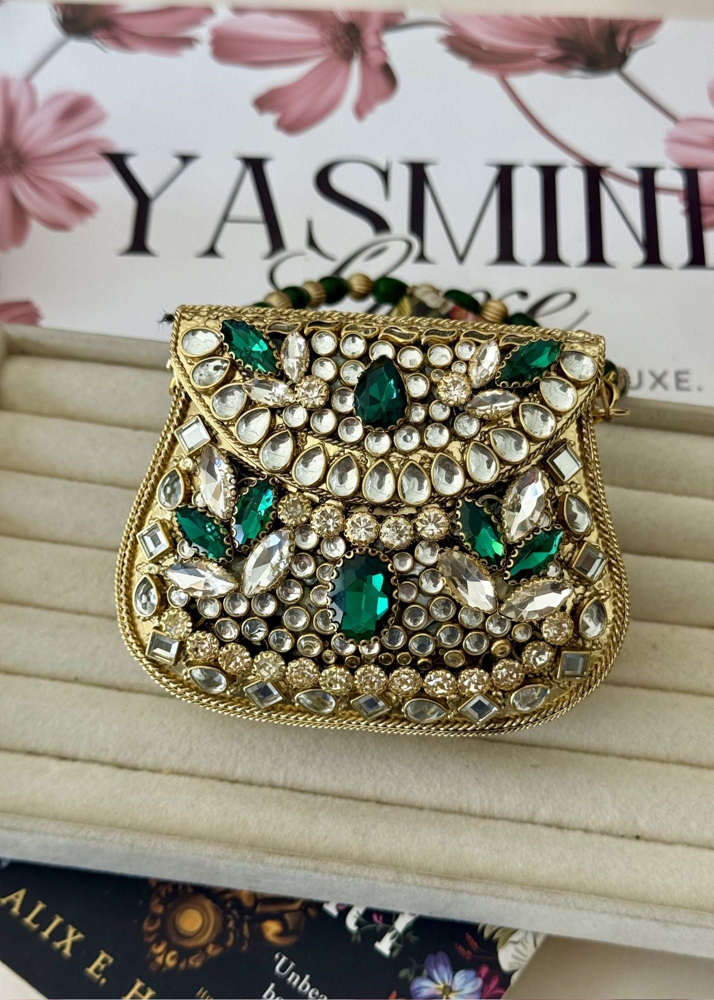 Clutch in Emerald green, gold Color by - Trendy Women Clutch JWJ0823