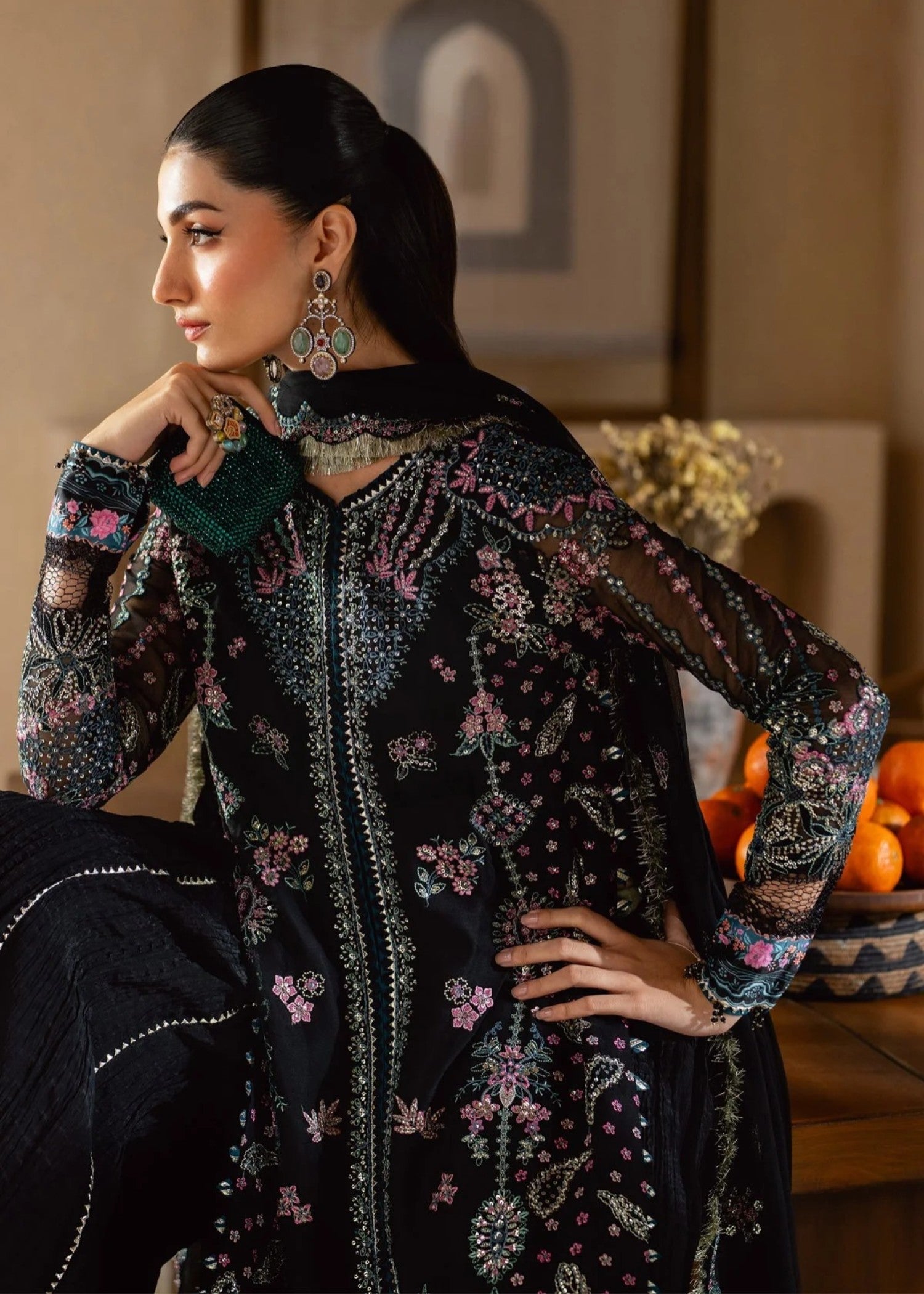 chiffon Lehenga in Black