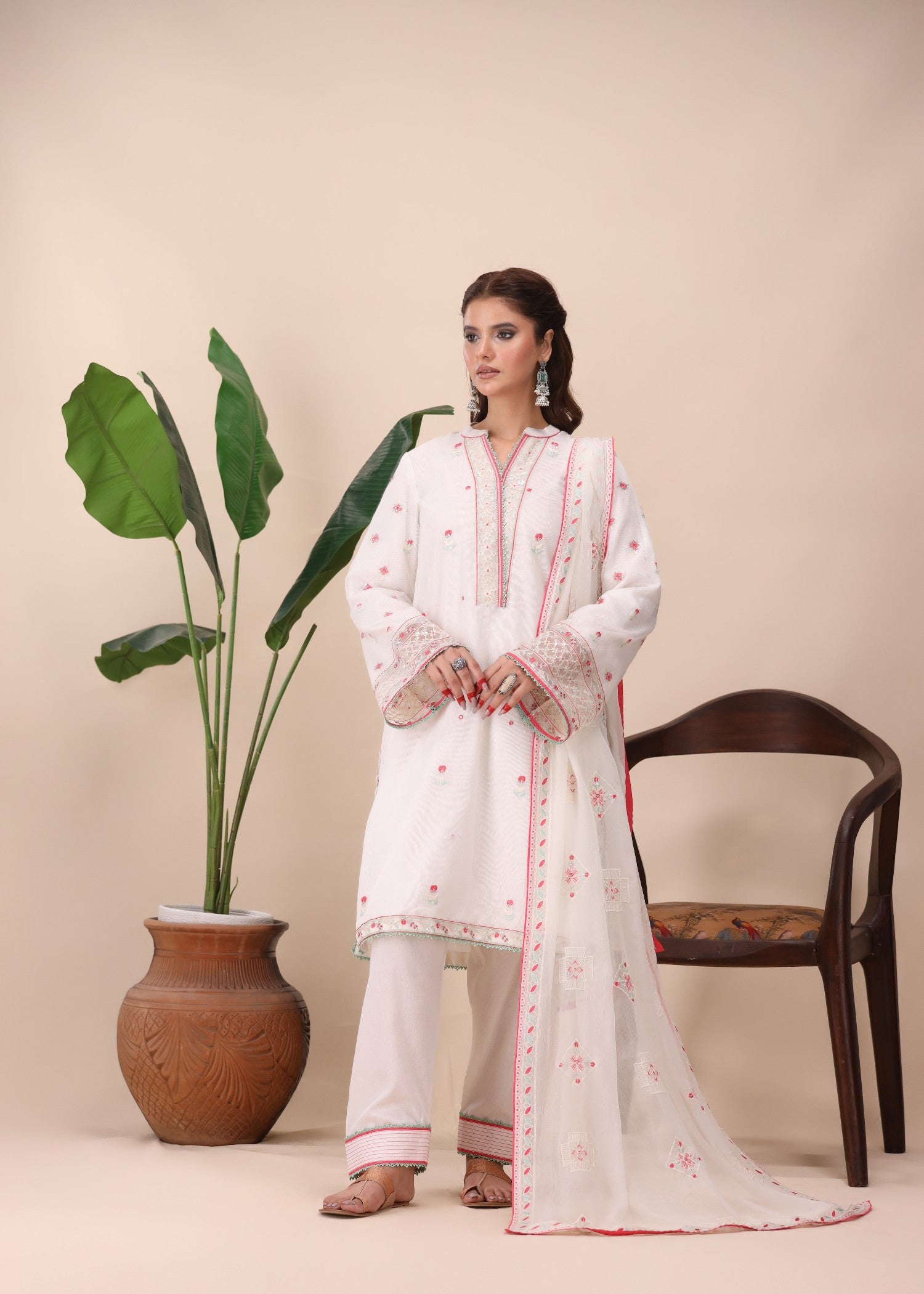 cotton net Kurta Set in White