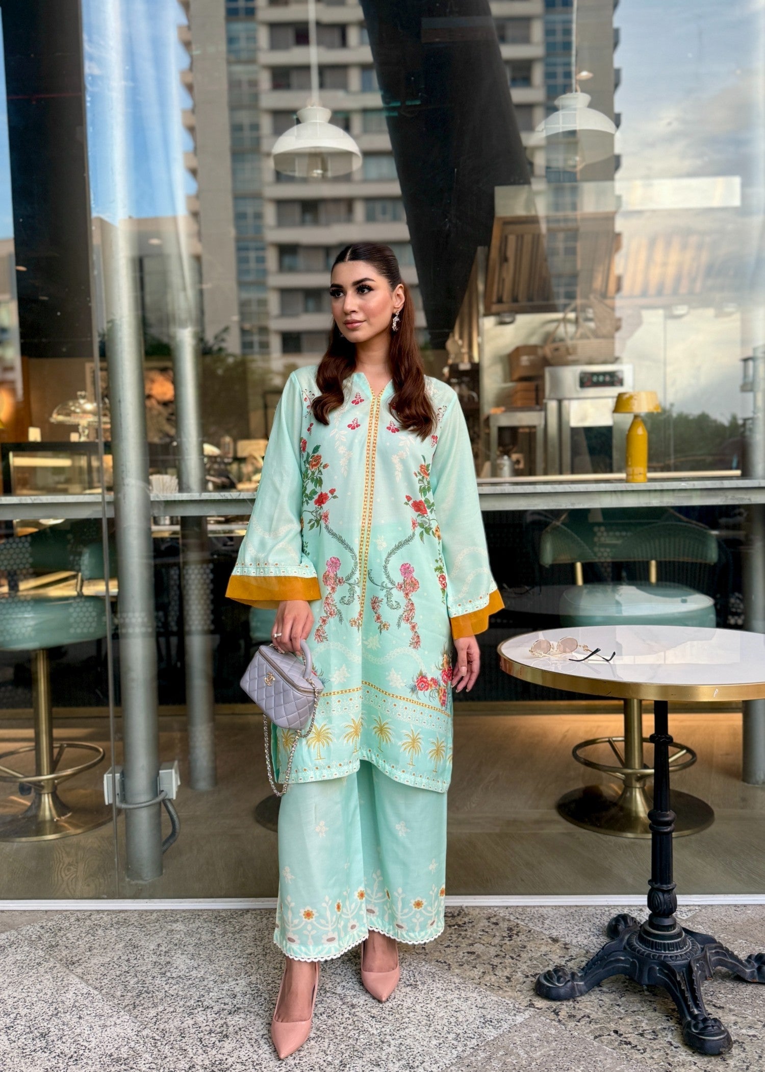 swiss lawn Co ord Sets in Mint green