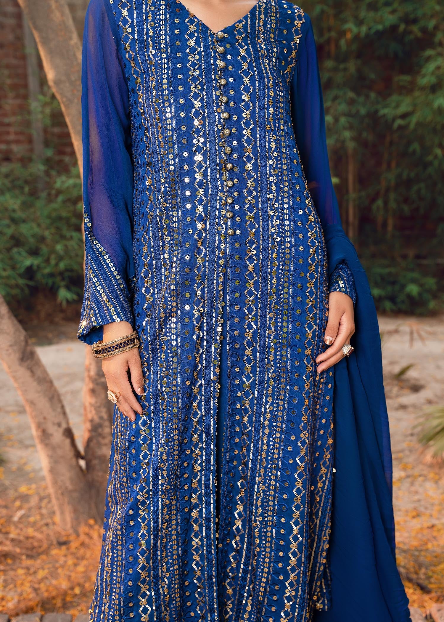 chikankari cotton Gown in Blue