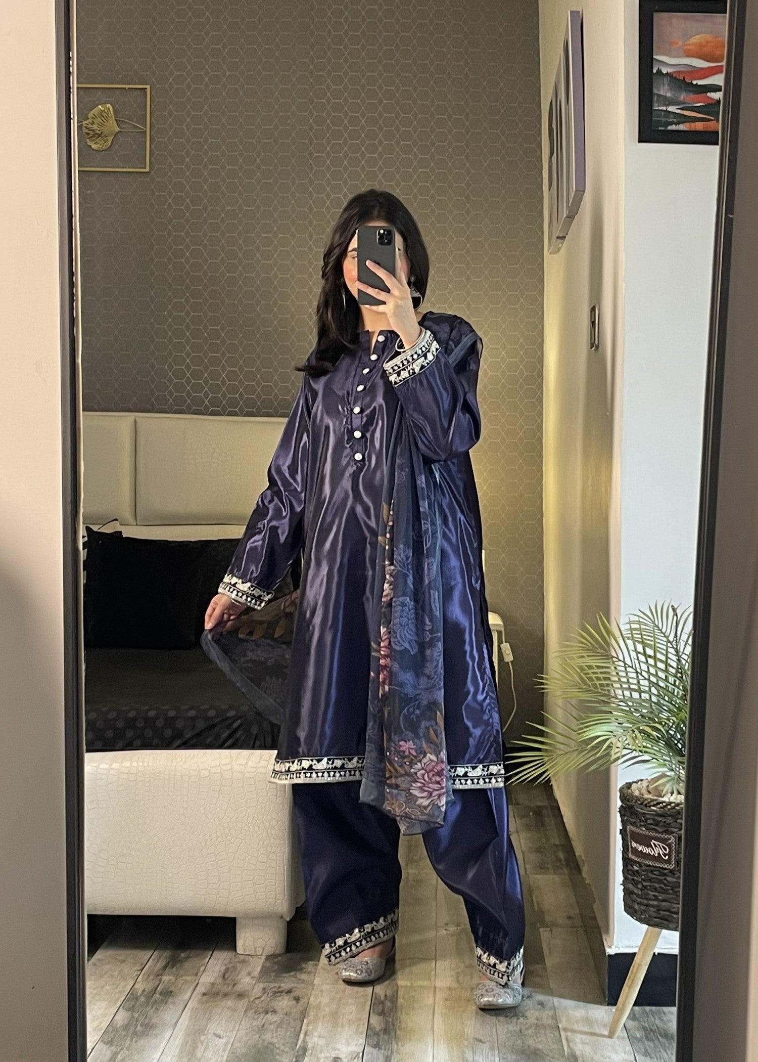 silk Kurta Set in Navy blue