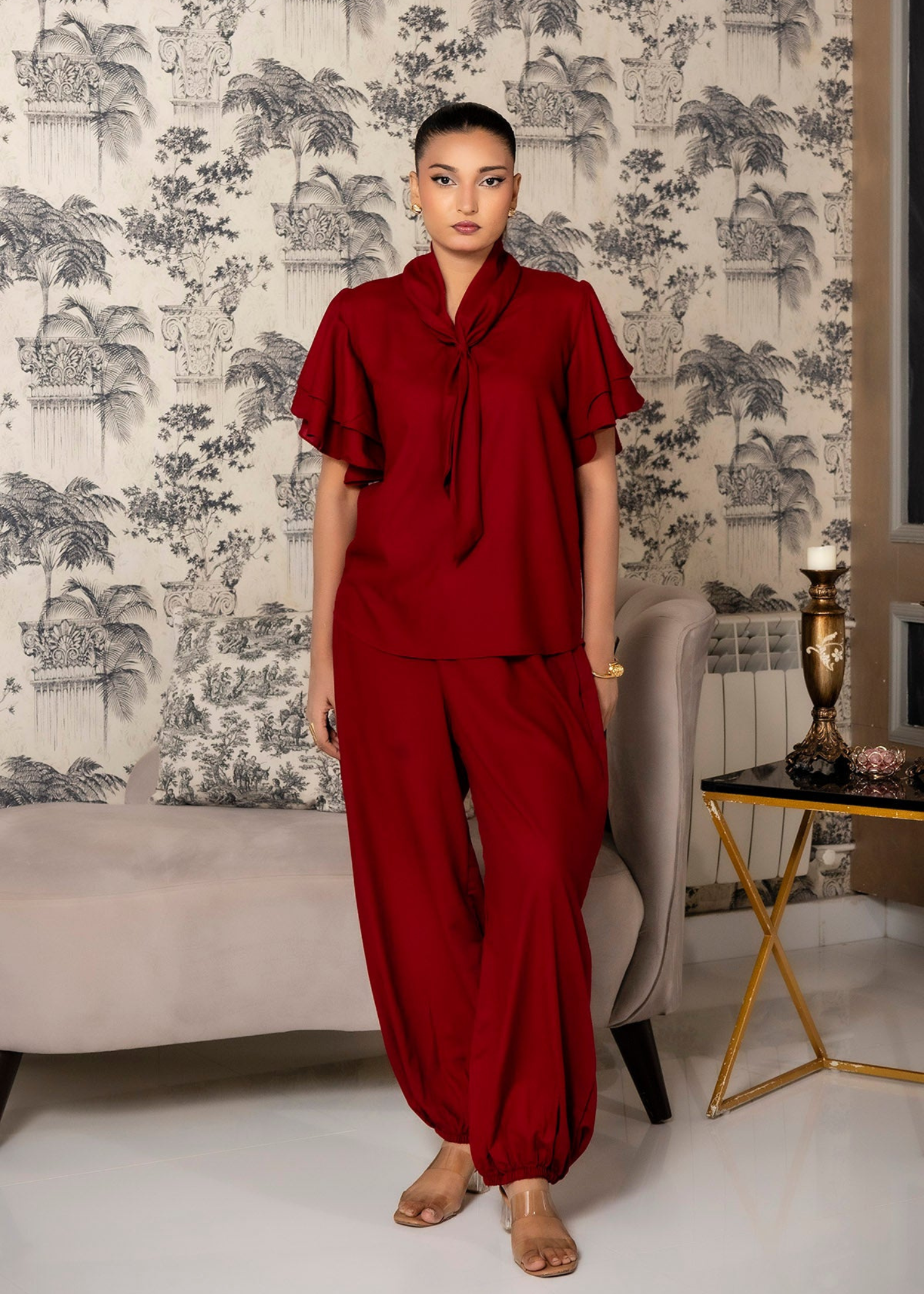 irish linen Co Ord Sets in Maroon
