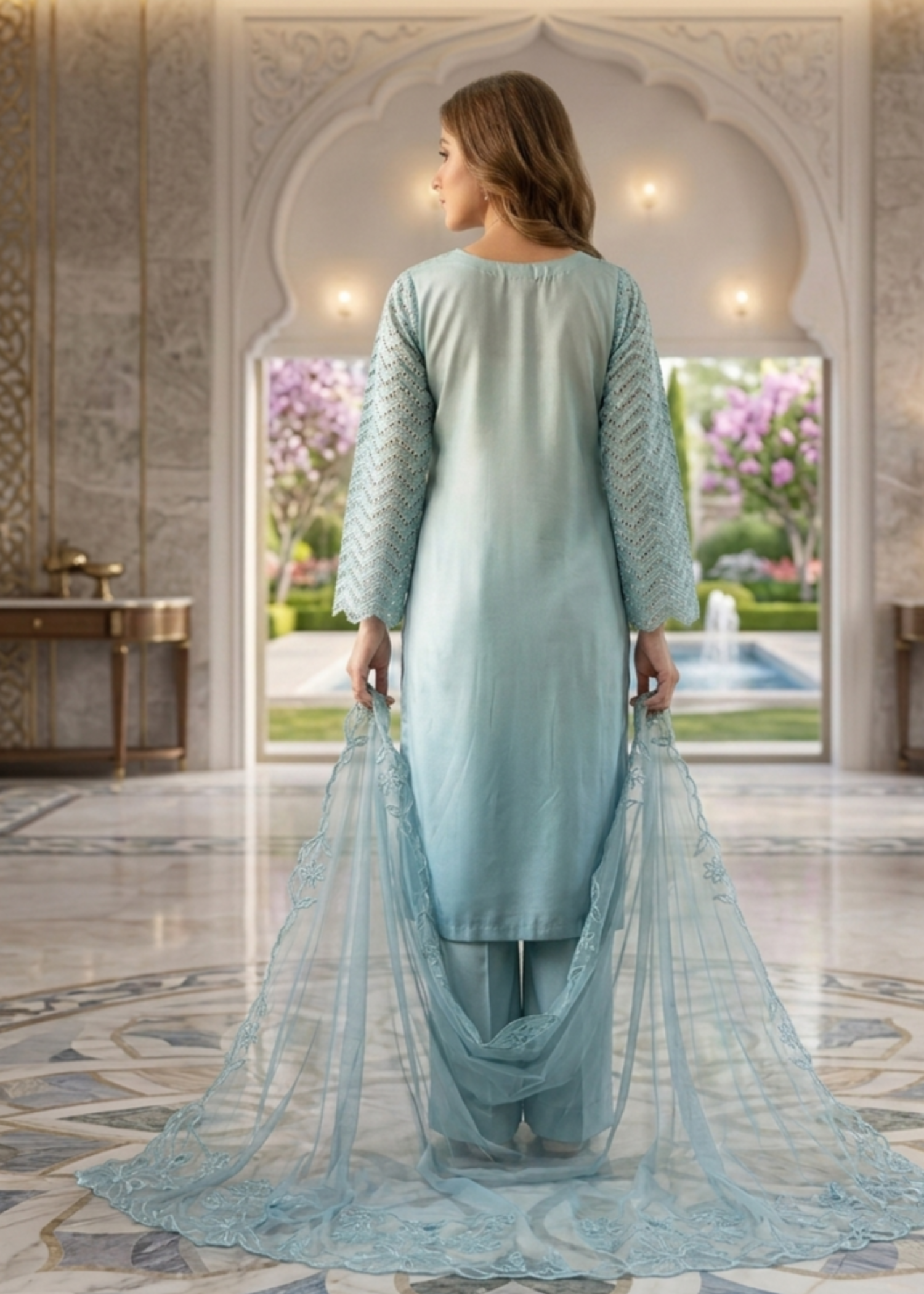 poly lawn Kurta Set in Powder blue, sky blue