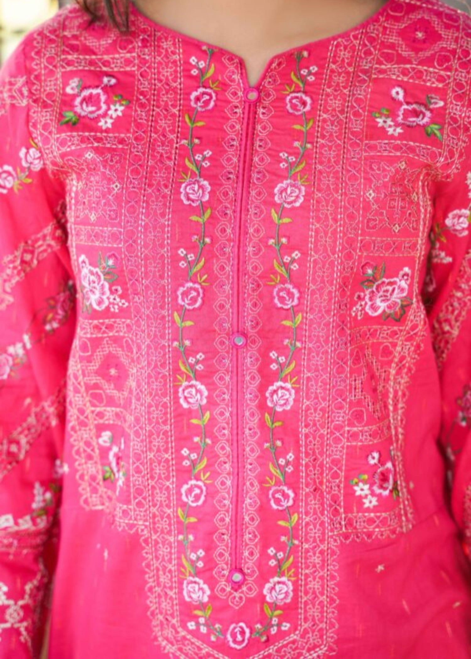 blended grip silk Kurta Set in Fuchsia