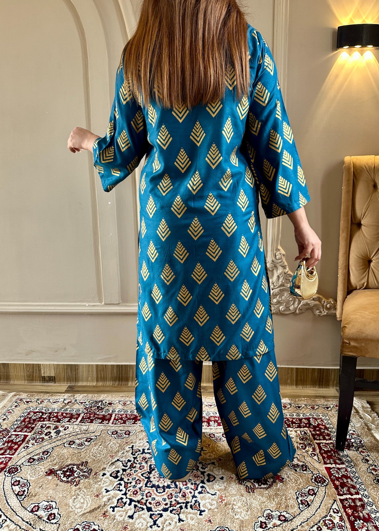arabic lawn Co Ord Sets in Ocean blue