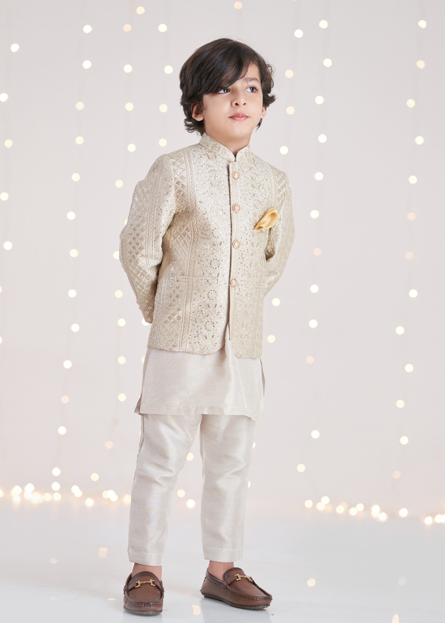 raw silk Prince Coat in Gold