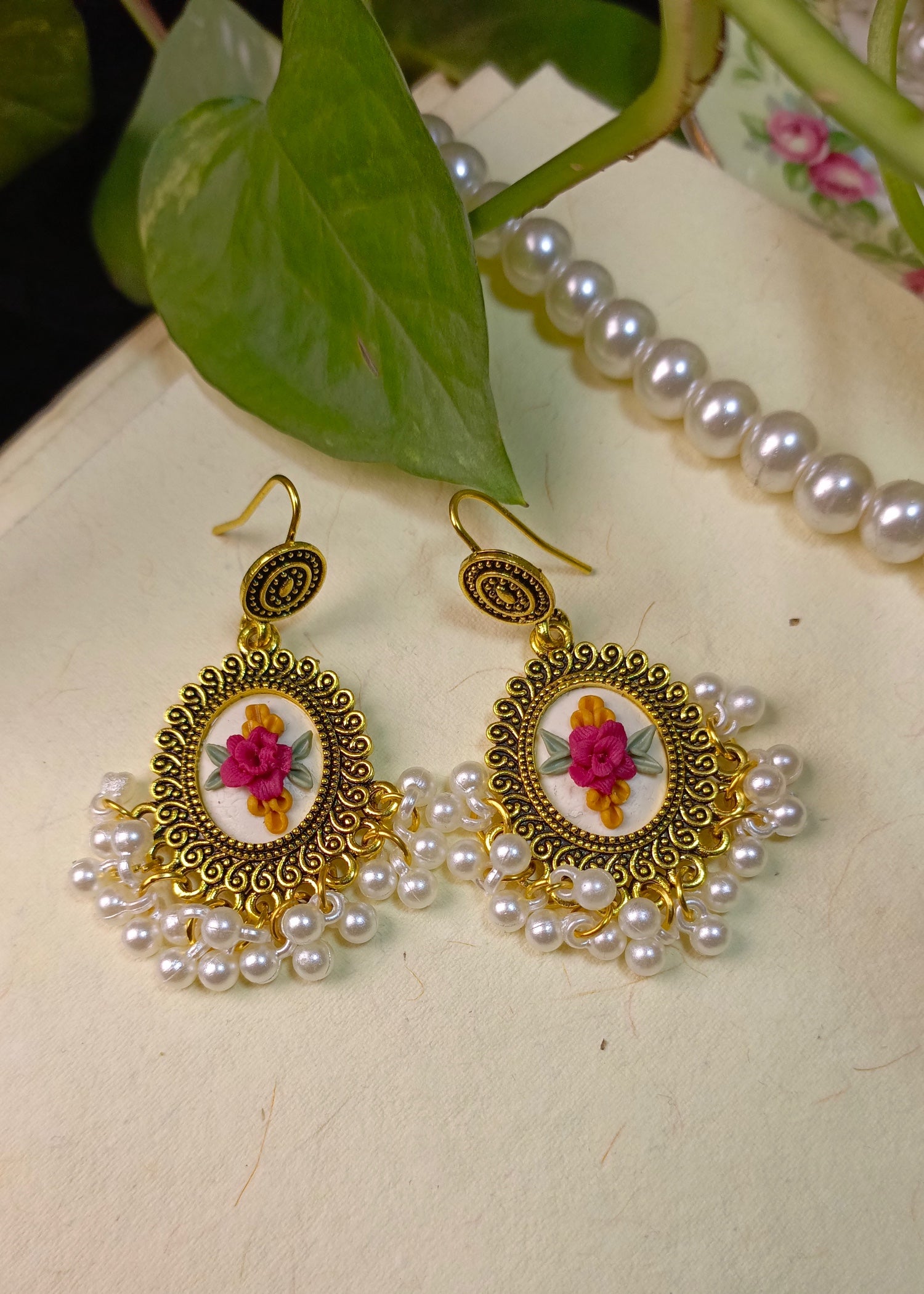 Earrings in White, raspberry pink Color by - Trendy Women Earrings SLS4880