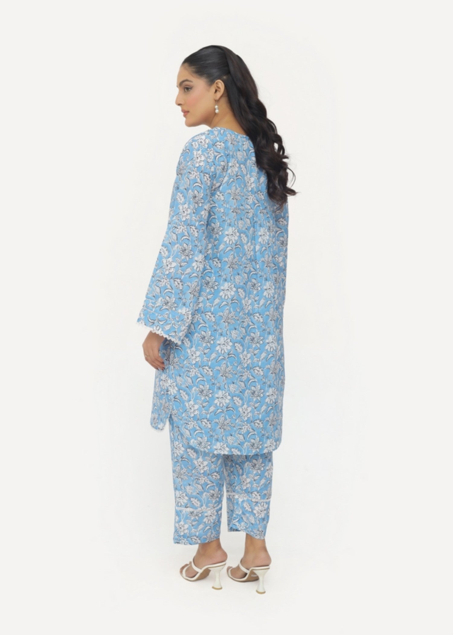 silk finish lawn Co Ord Sets in Sky blue