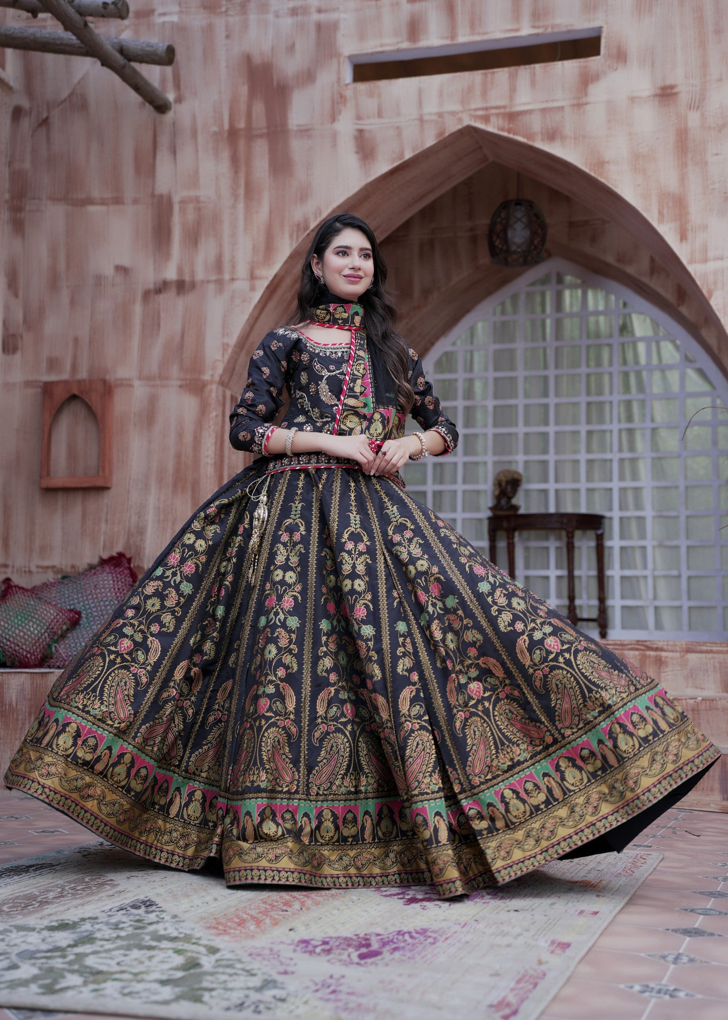 thai silk Lehenga in Black