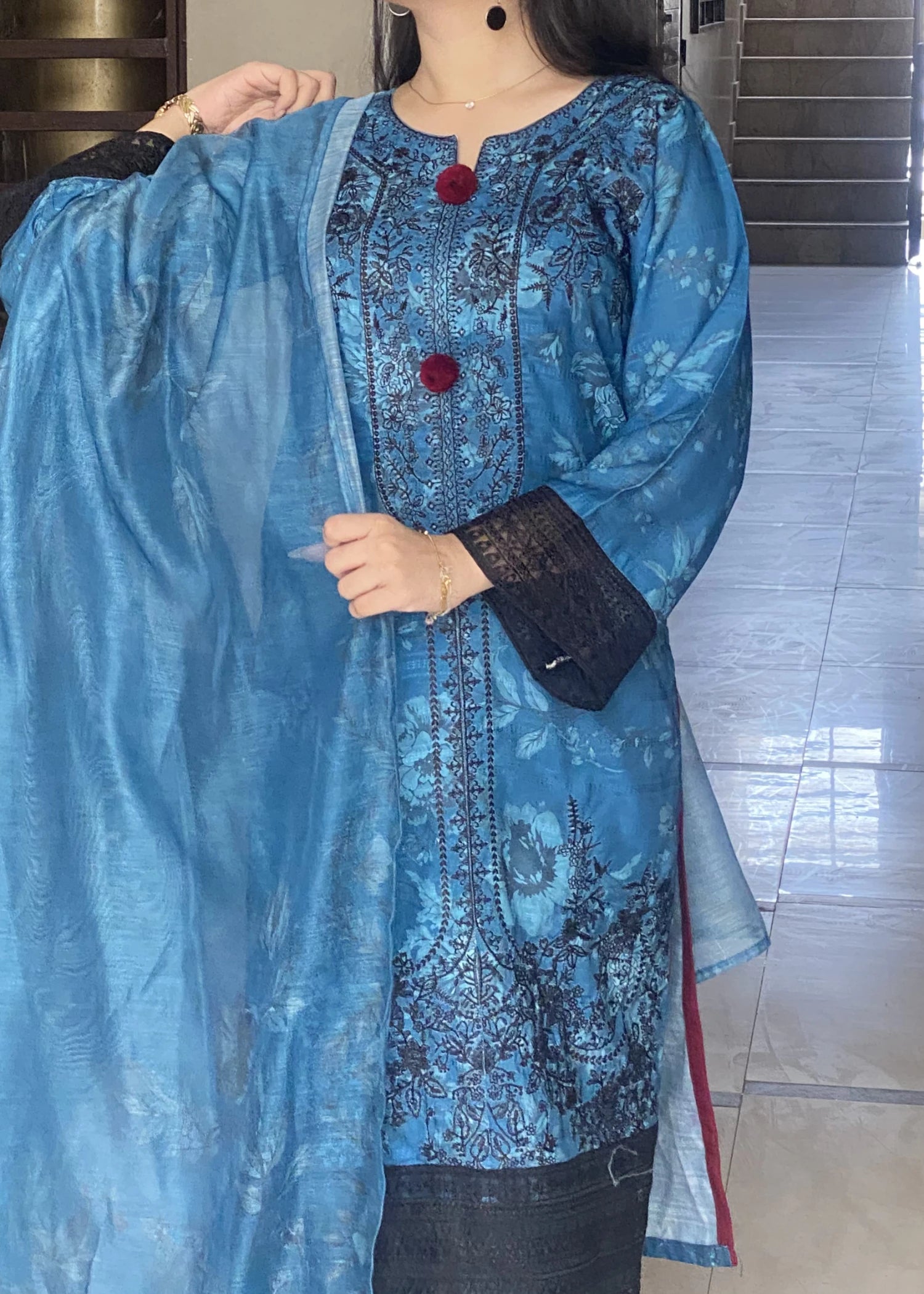 cotton Kurta Set in Sapphire blue