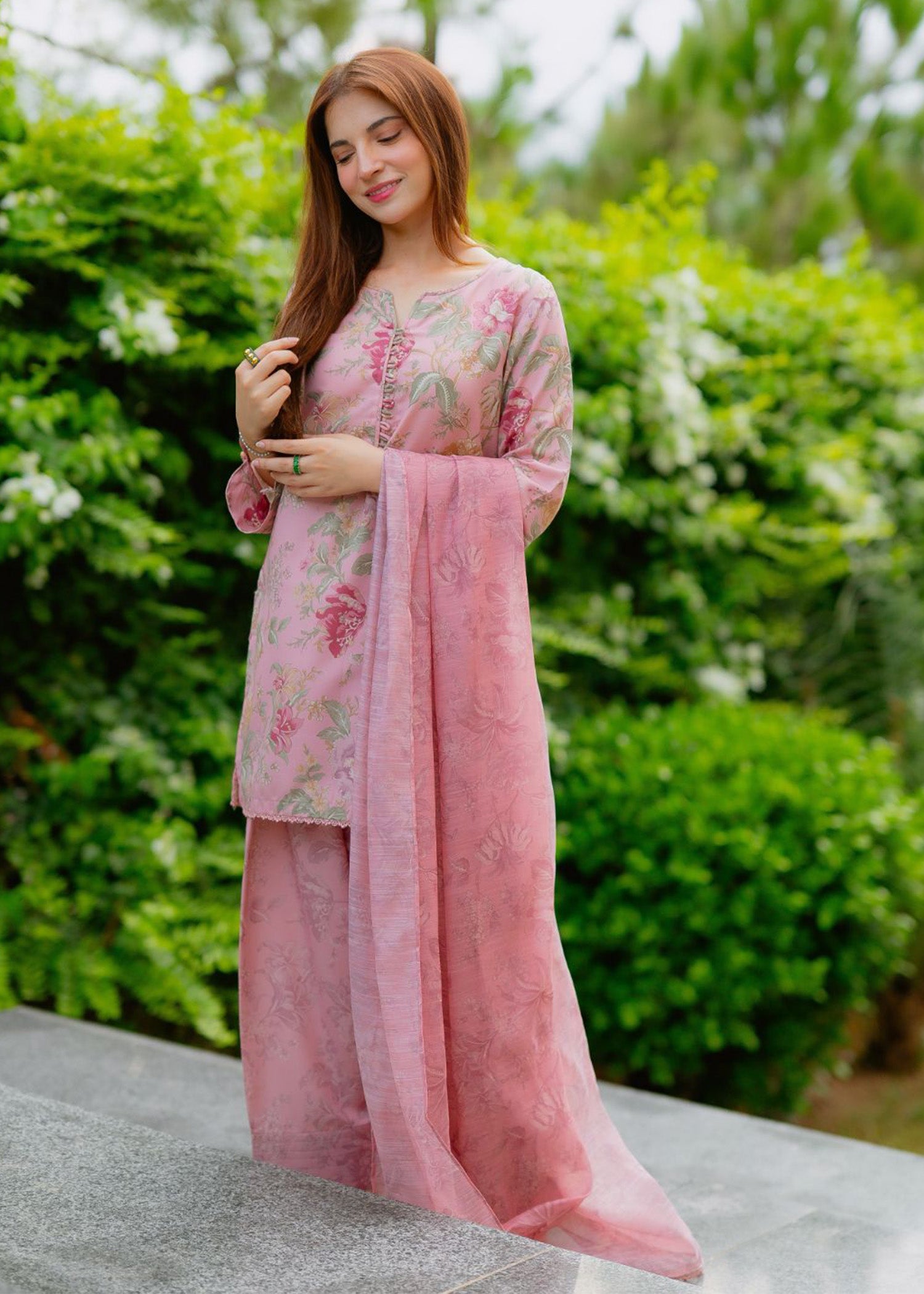 raw silk Kurta Set in Tea rose pink