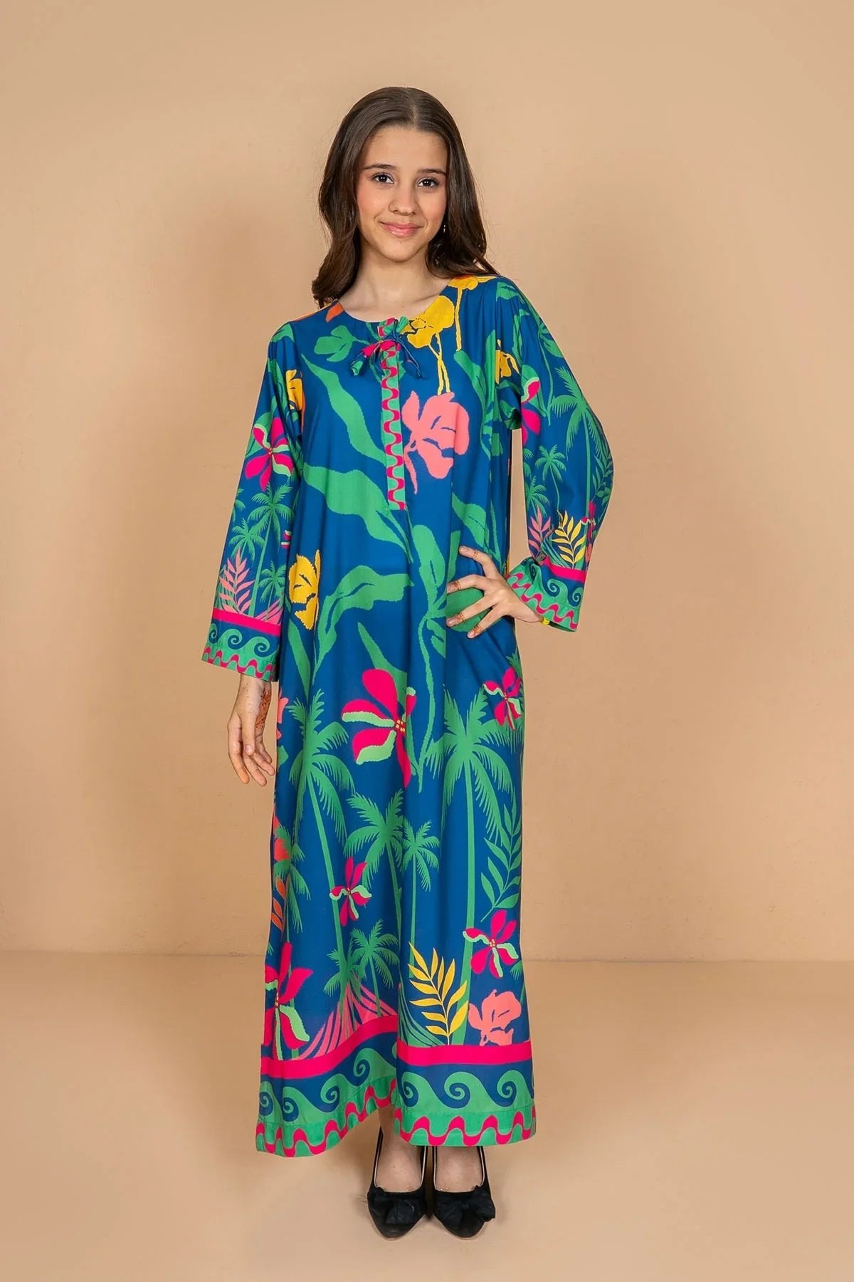 poly lawn Kaftan in Ocean blue