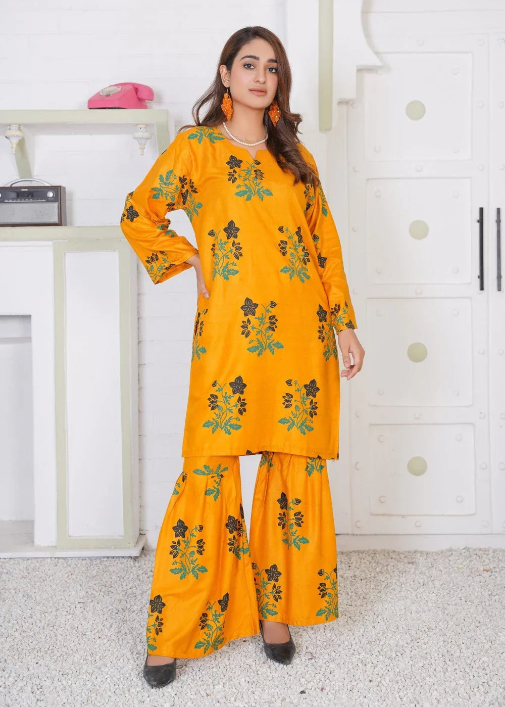 linen Gharara in Mustard