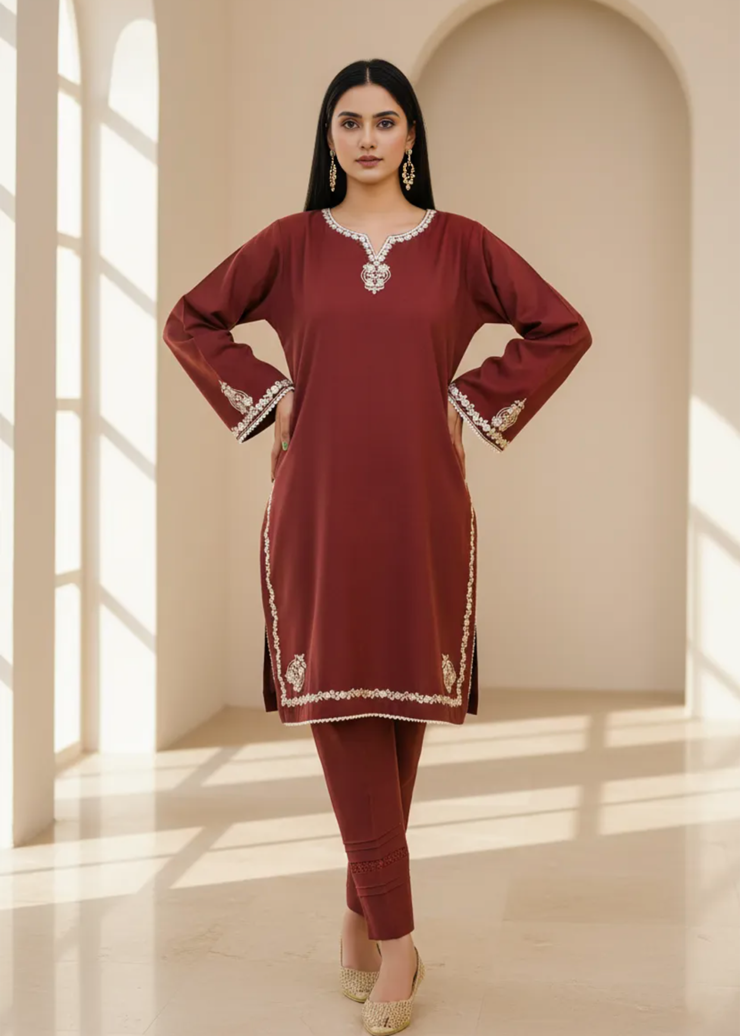dhanak Kurta Set in Coffee brown