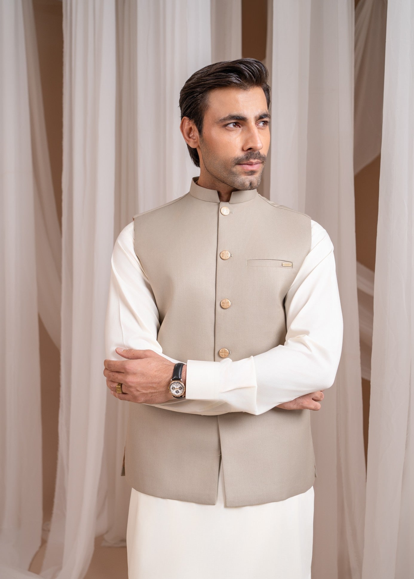 suiting Waistcoat in Beige by Muraqsh