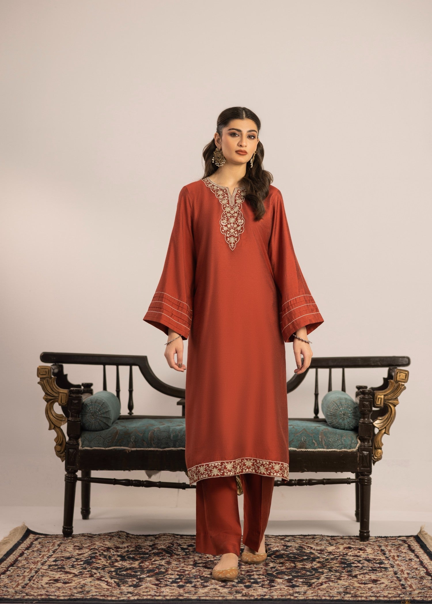 chambray Kurta Set in Orange