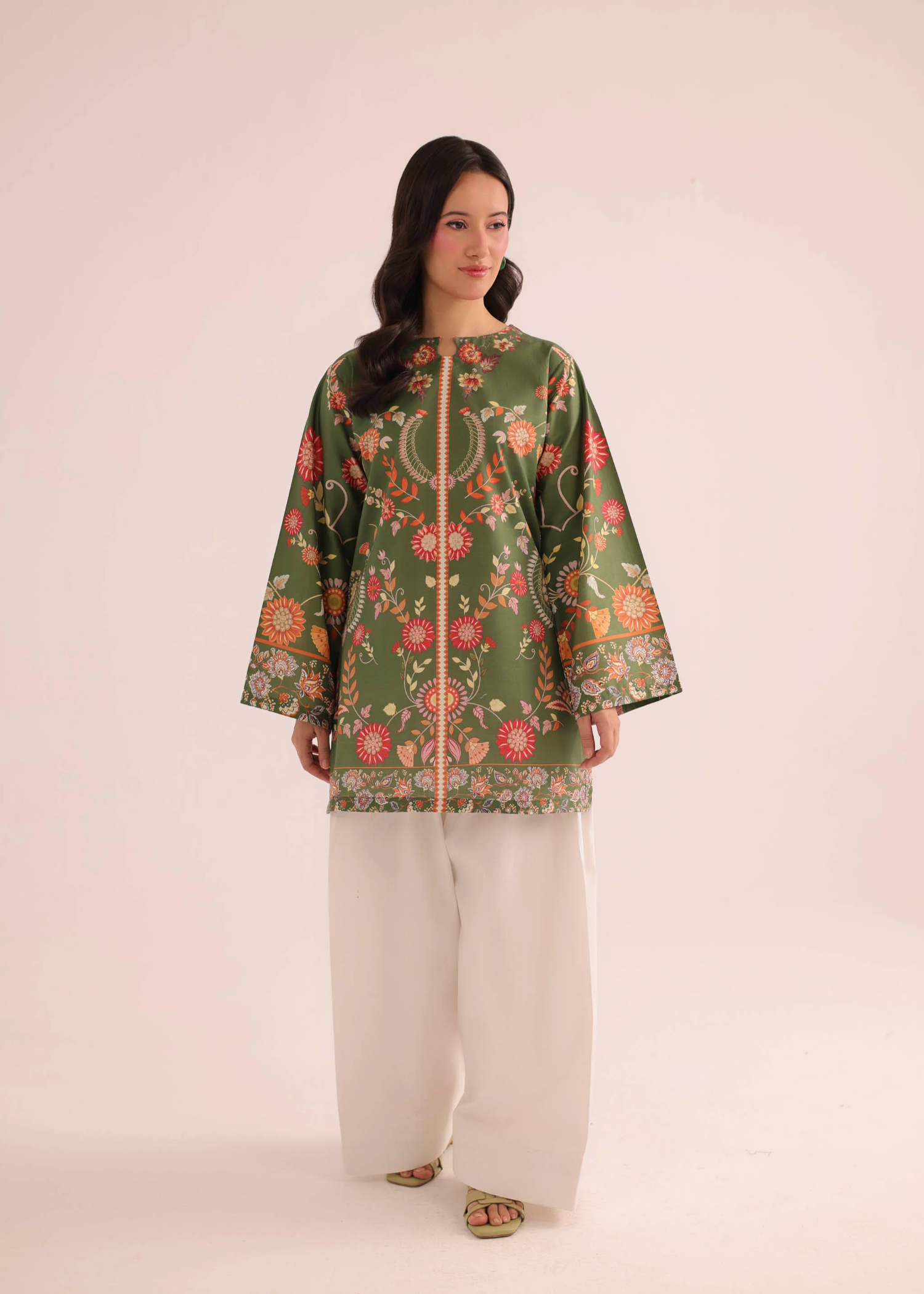 lawn Kurti in Olive green