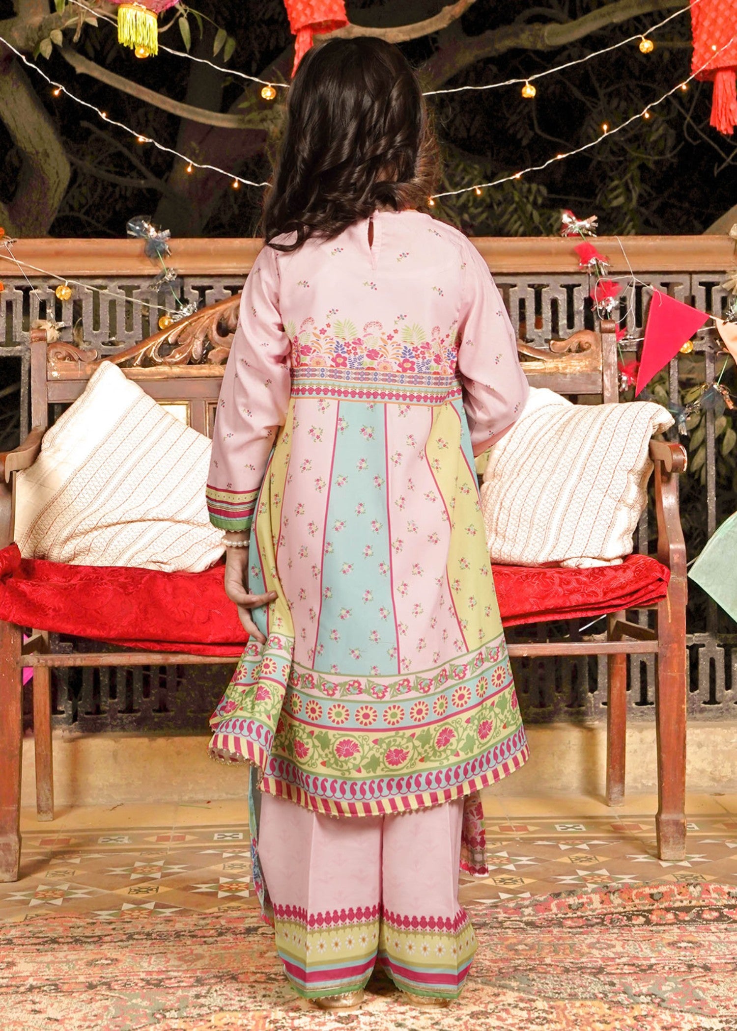 poly lawn Pishwas in Light pink