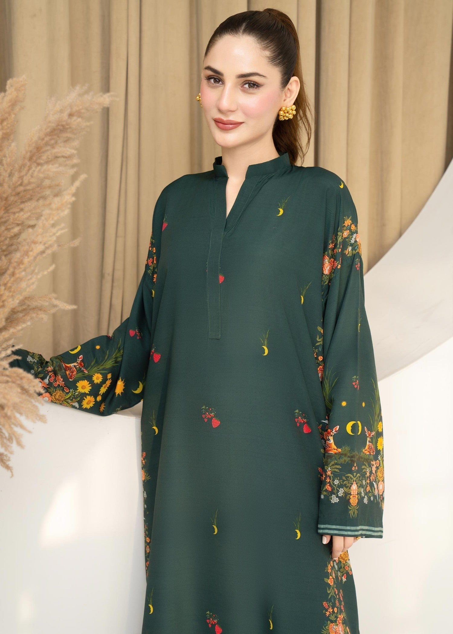 lawn Kaftan in Green