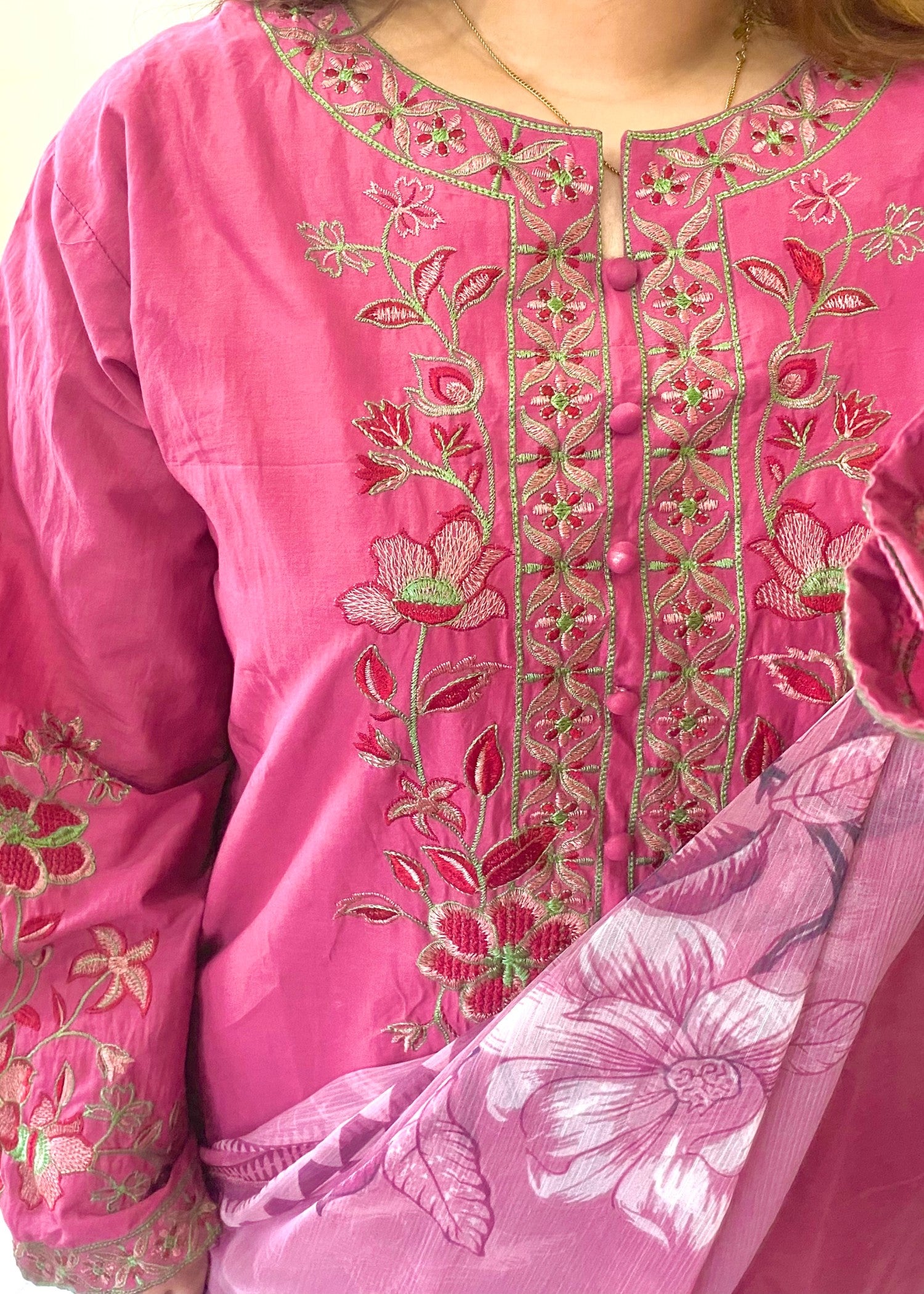 lawn cotton Kurta Set in Deep pink