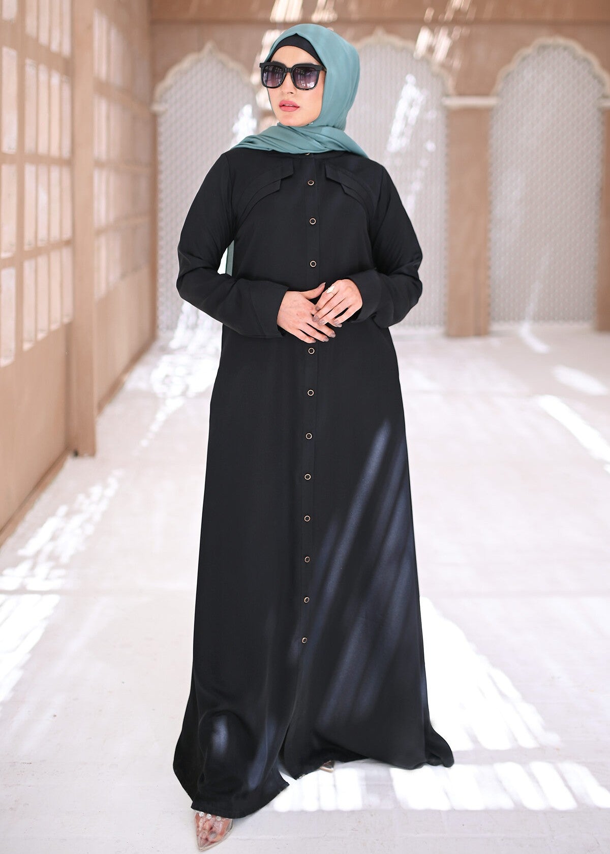 nidha Abaya in Charcoal black