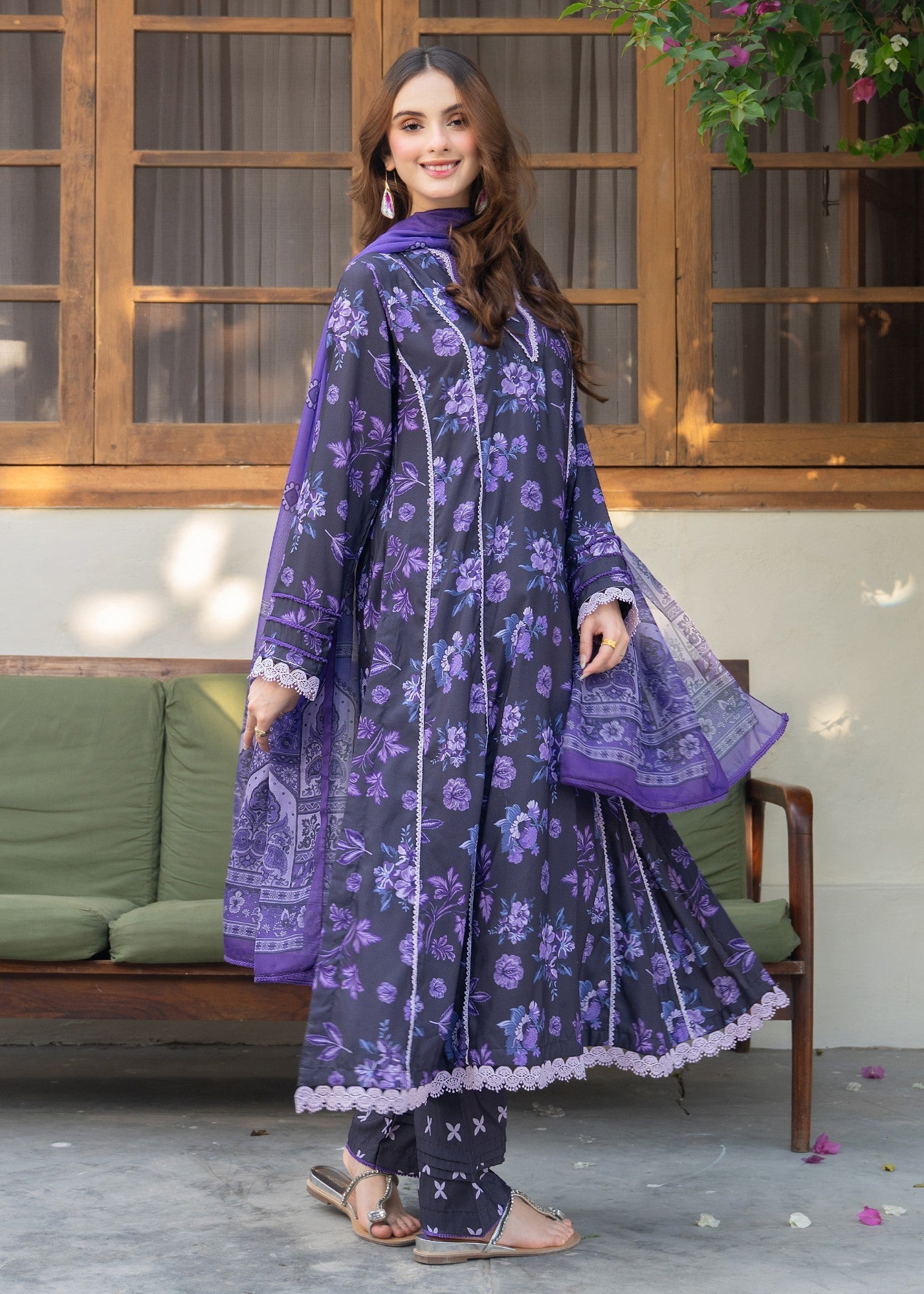 raw silk Gown in Royal purple