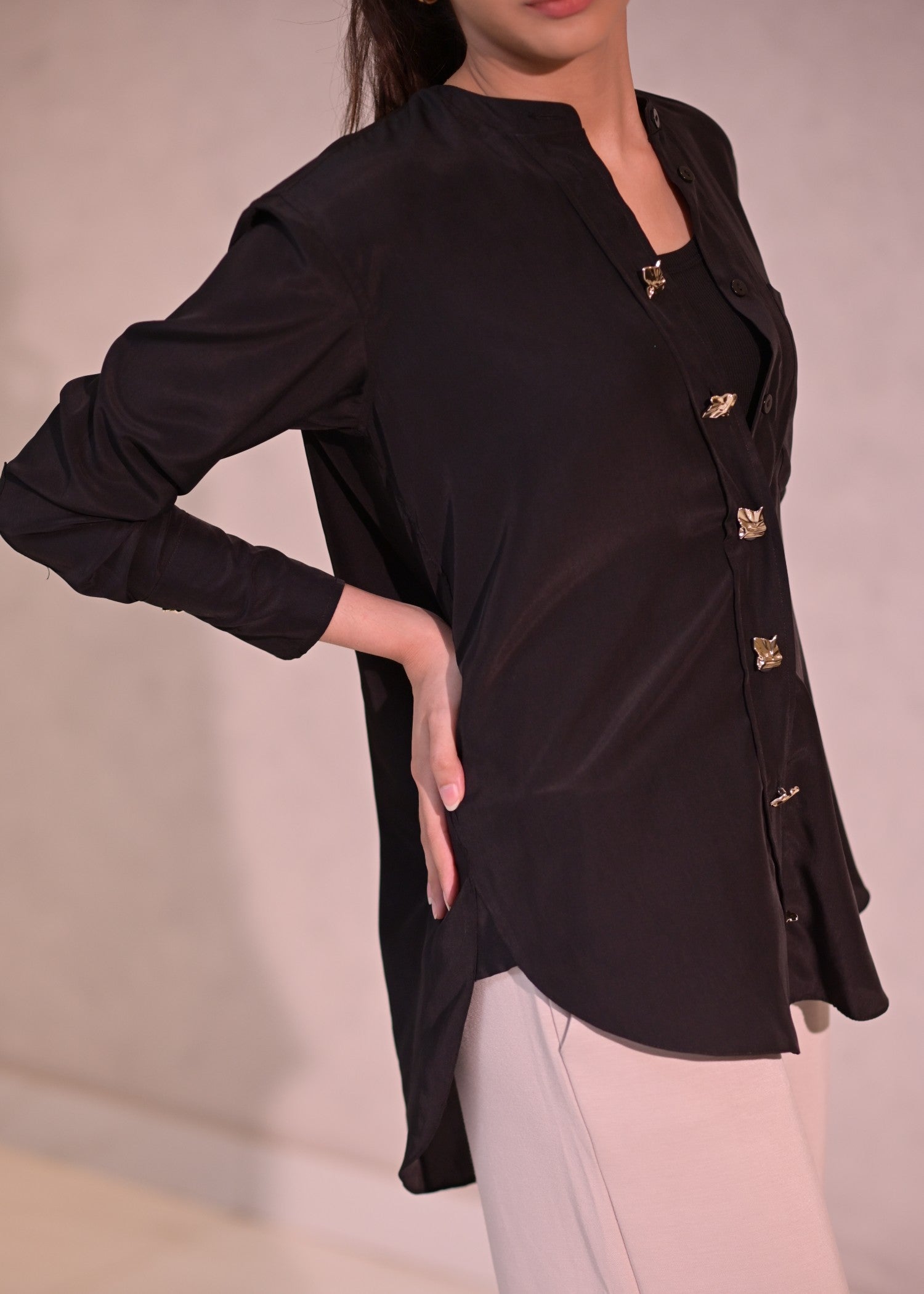 satin silk Top in Black