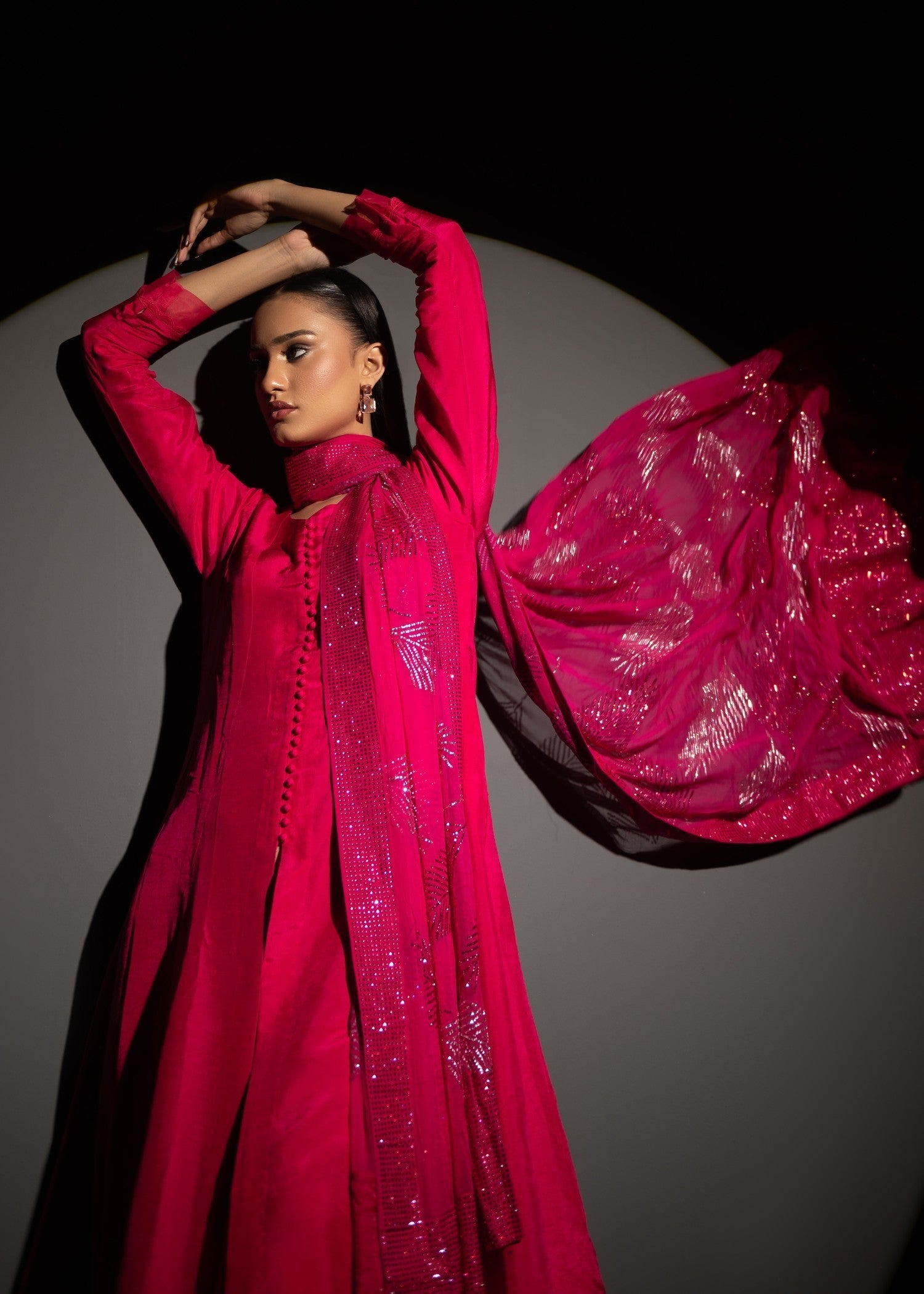silk Kurta Set in Hot pink