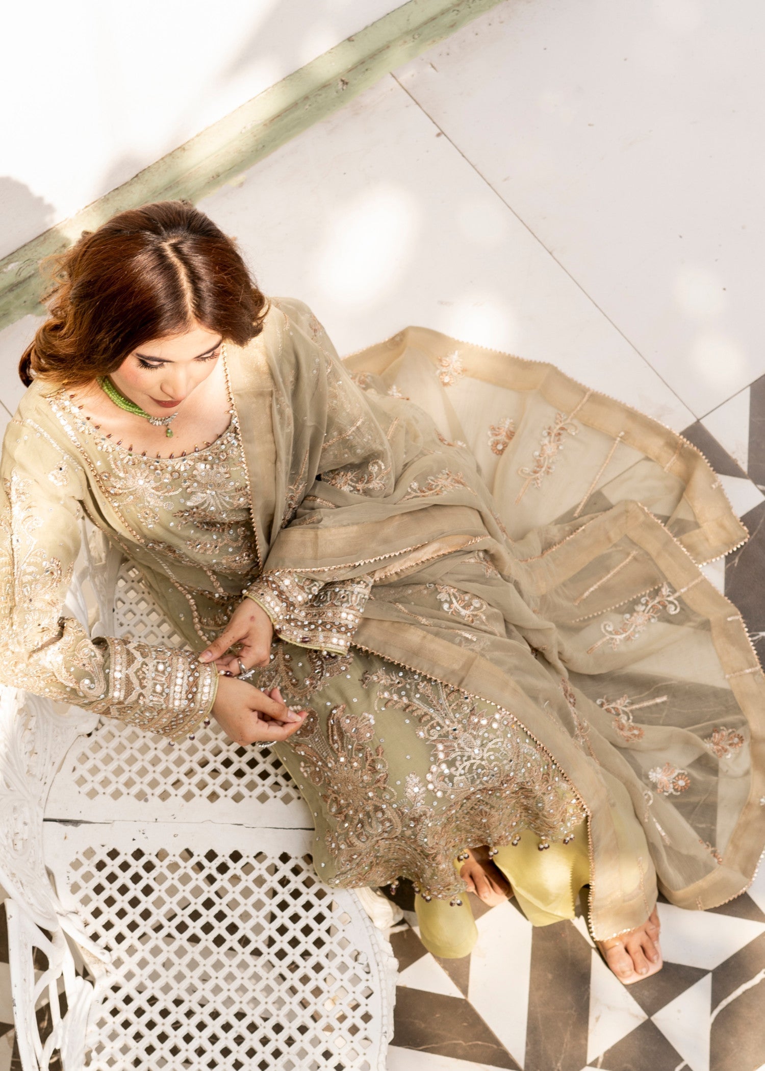 chiffon Kurta Set in Sage green