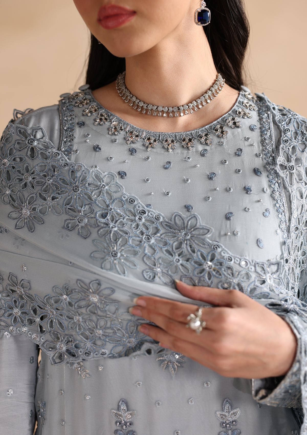 chiffon Kurta Set in Powder blue