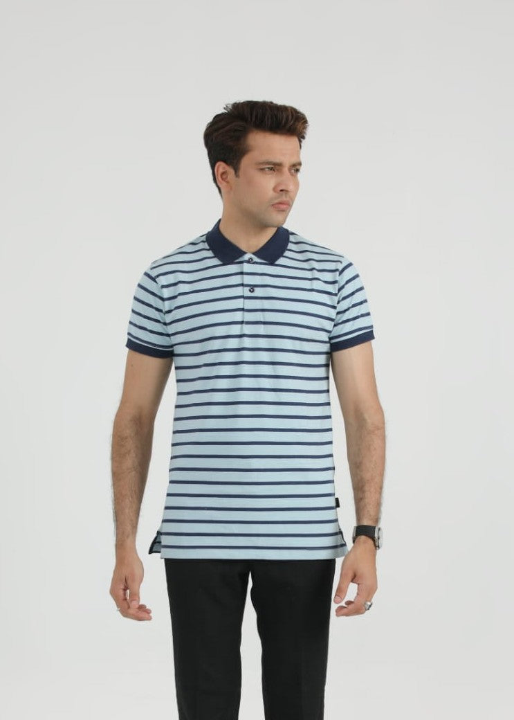 single jersey knit Polo Shirt in Sky blue