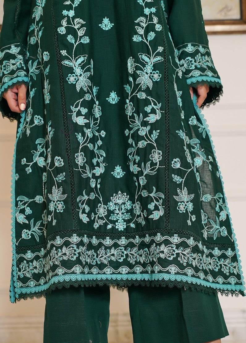 fine khaddar Unstitched in Forest green