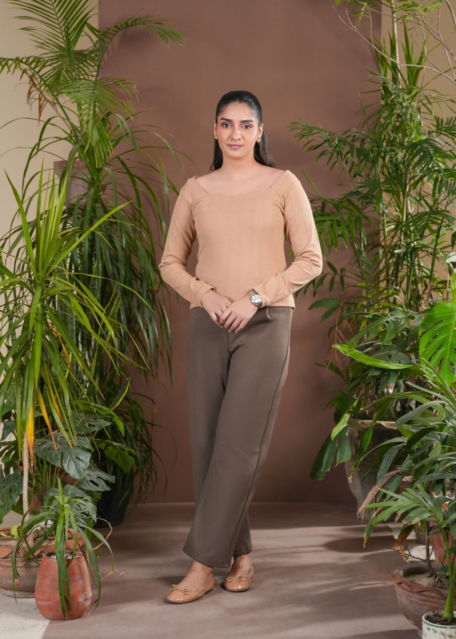 cotton pique Top in Beige