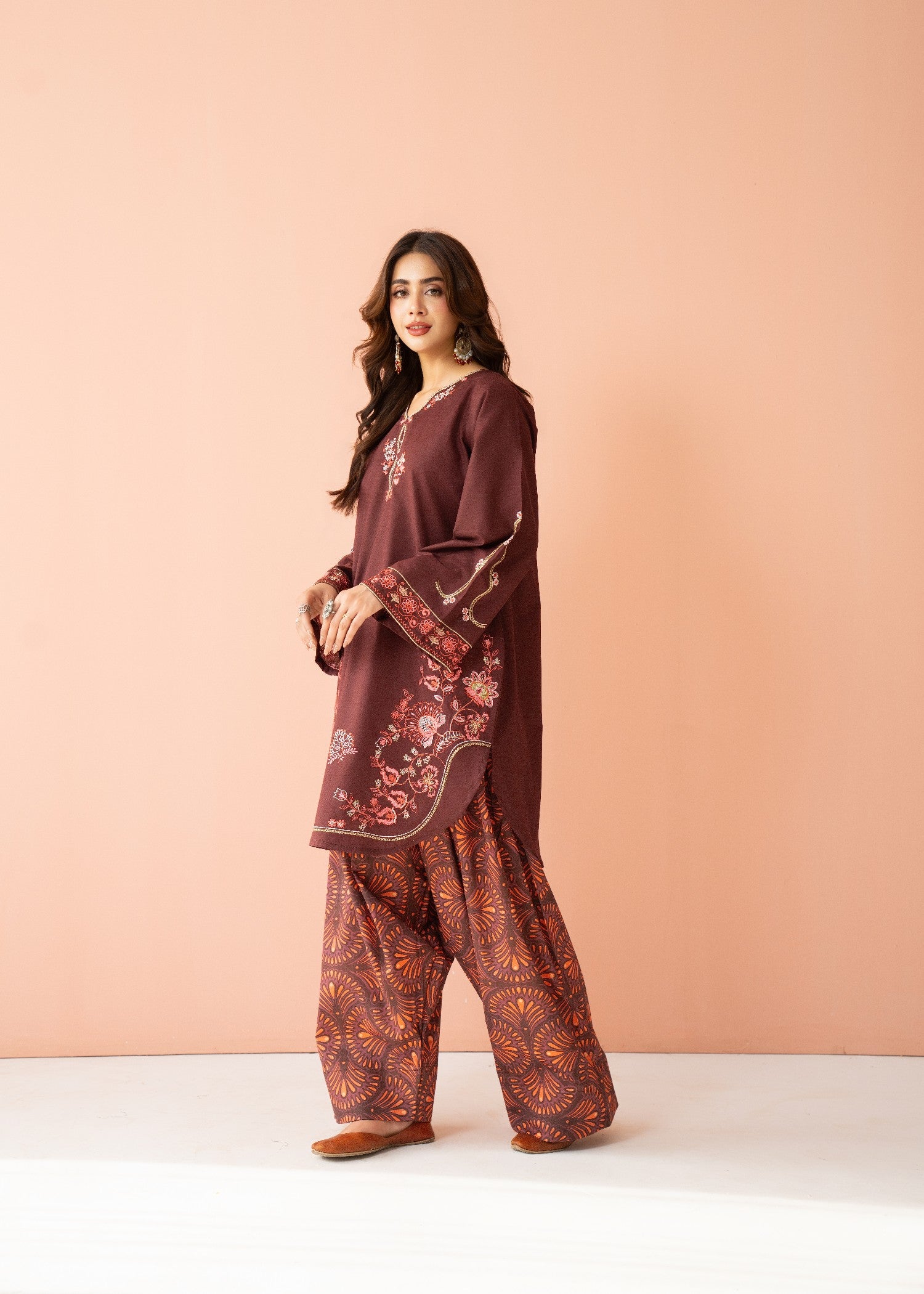 lawn cotton Kurta Set in Dark brown