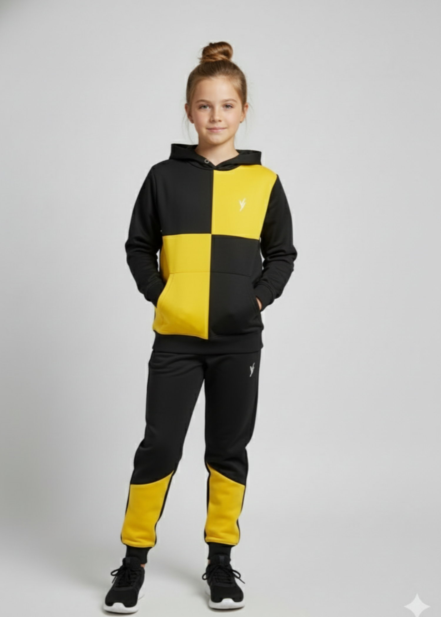fleece Tracksuit in Black, yellow