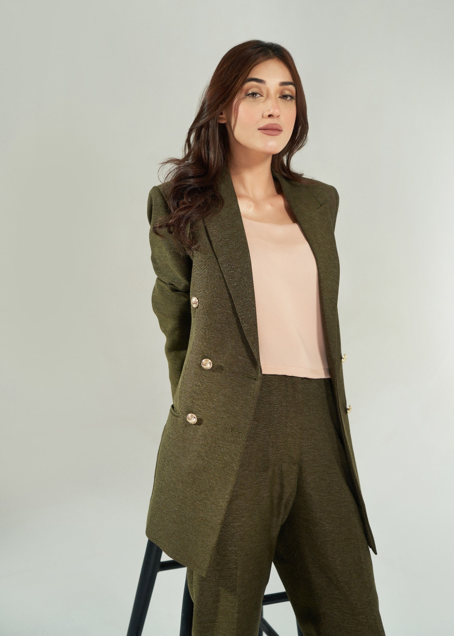 tweed wool Suits in Olive green