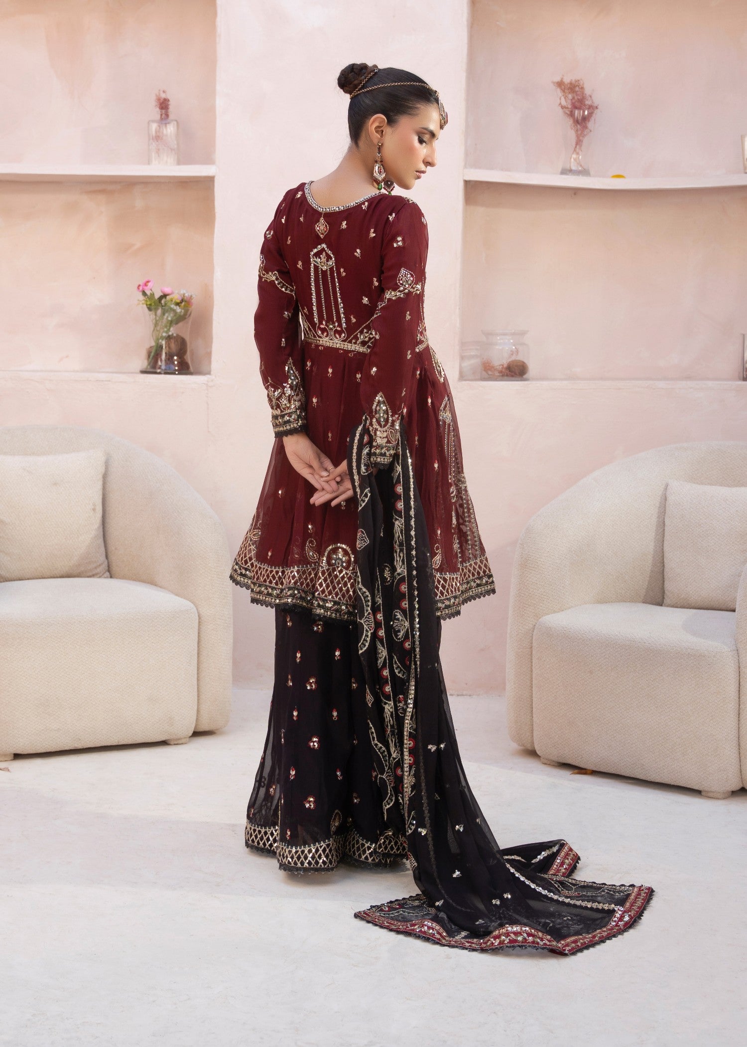 chiffon Peplum in Maroon