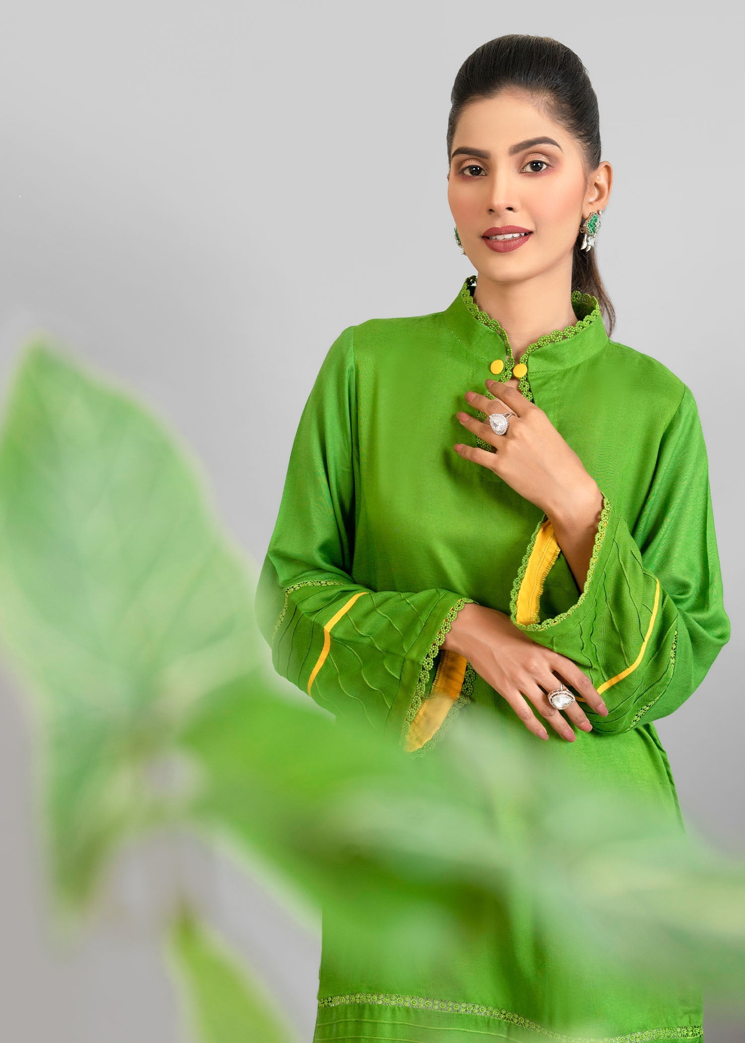 linen Kurta Set in Green